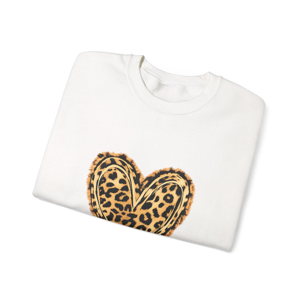 Leopard Heart Crewneck Sweatshirt - Animal Print Heart Pullover