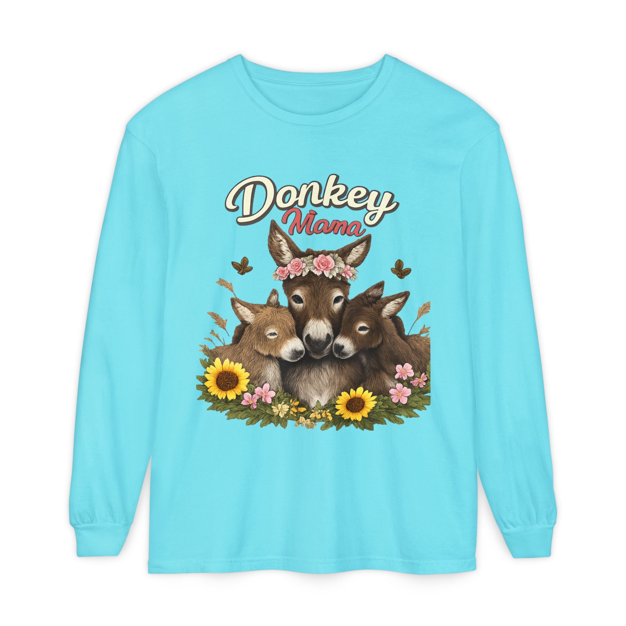 Donkey Mama Long Sleeve Tee — Floral Donkey Mom Shirt for Animal Lovers