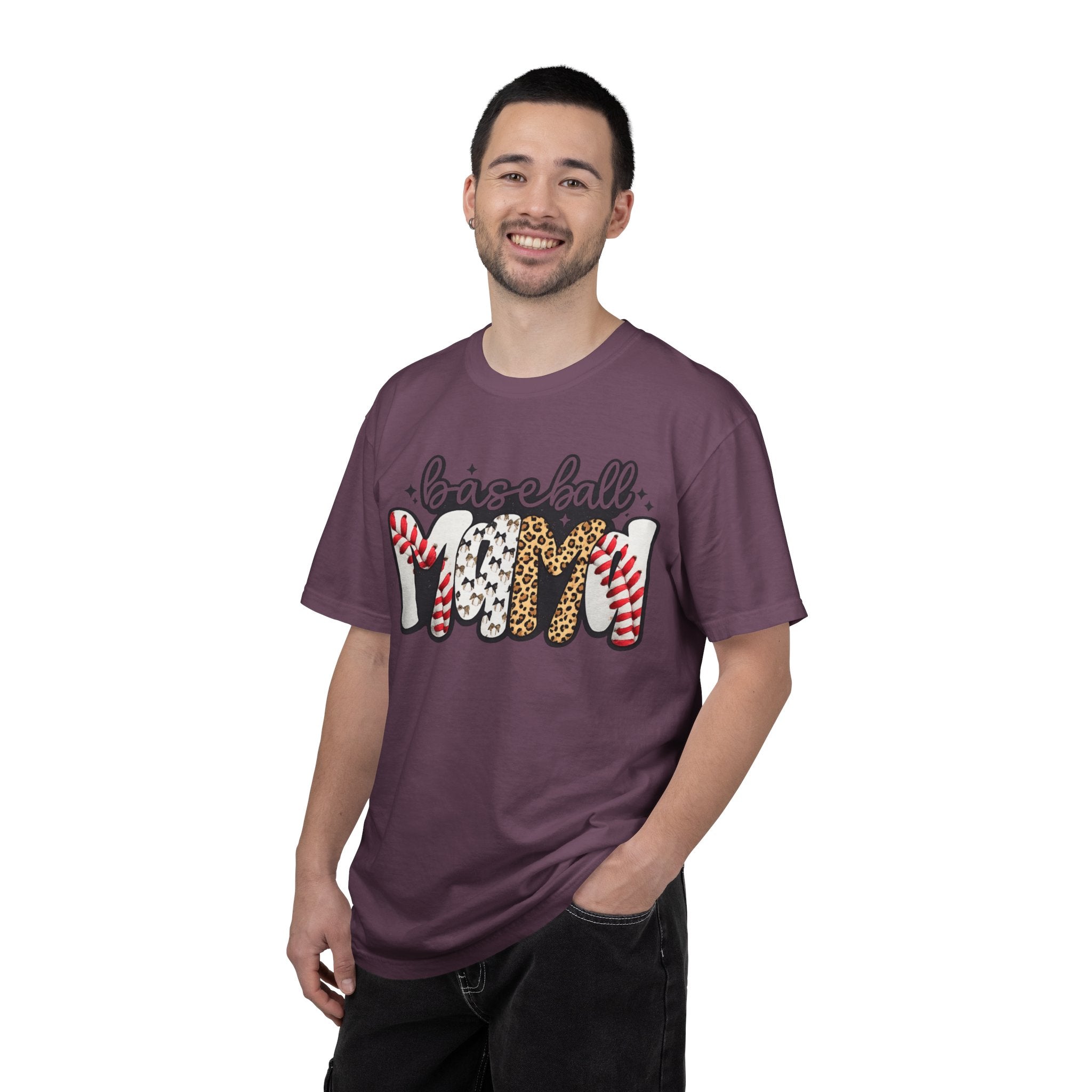 Baseball Mom T-Shirt — Leopard & Stitch Pattern Sports Tee