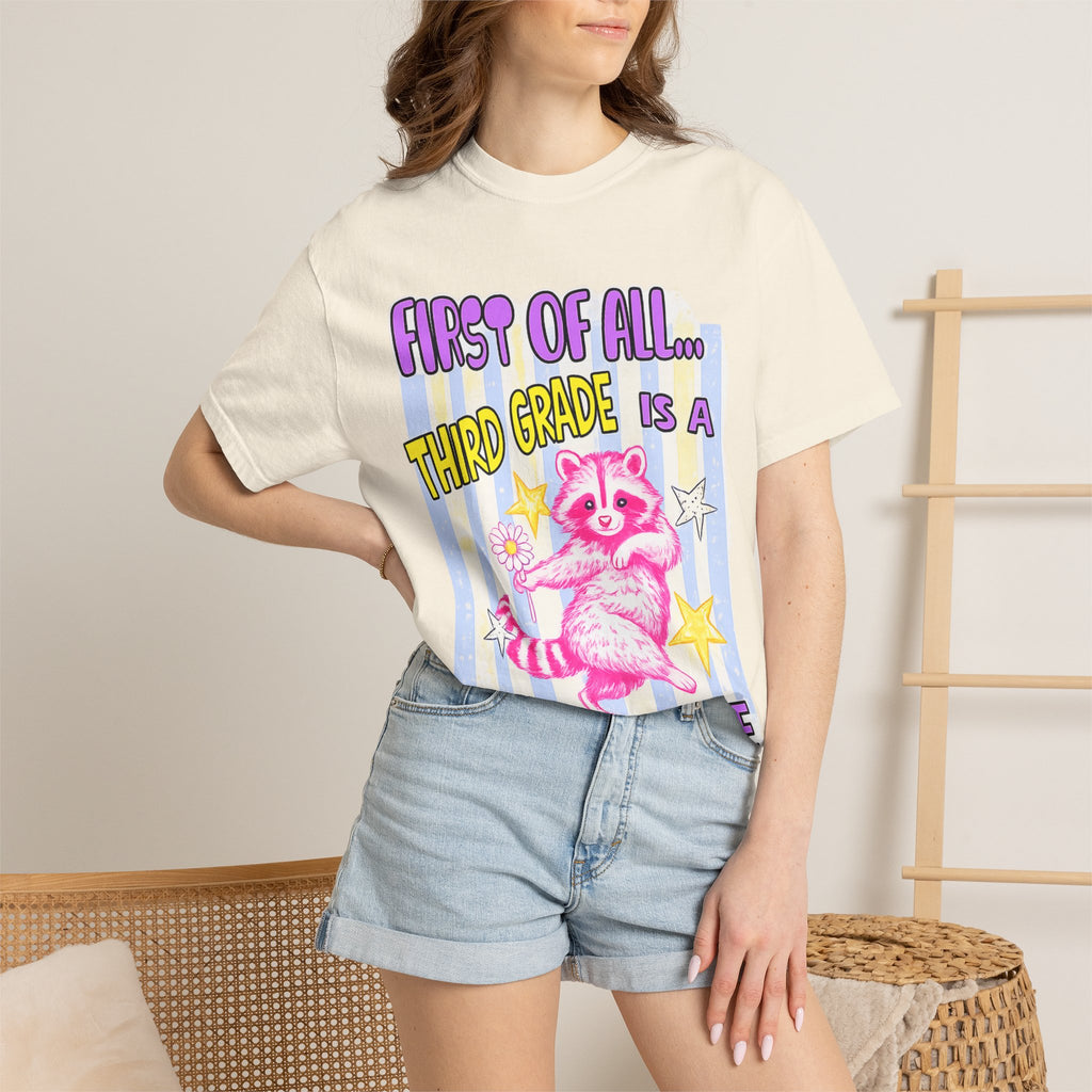 Third Grade Is a Whole Vibe T-Shirt — Cute Pink Raccoon Back-to-School Tee