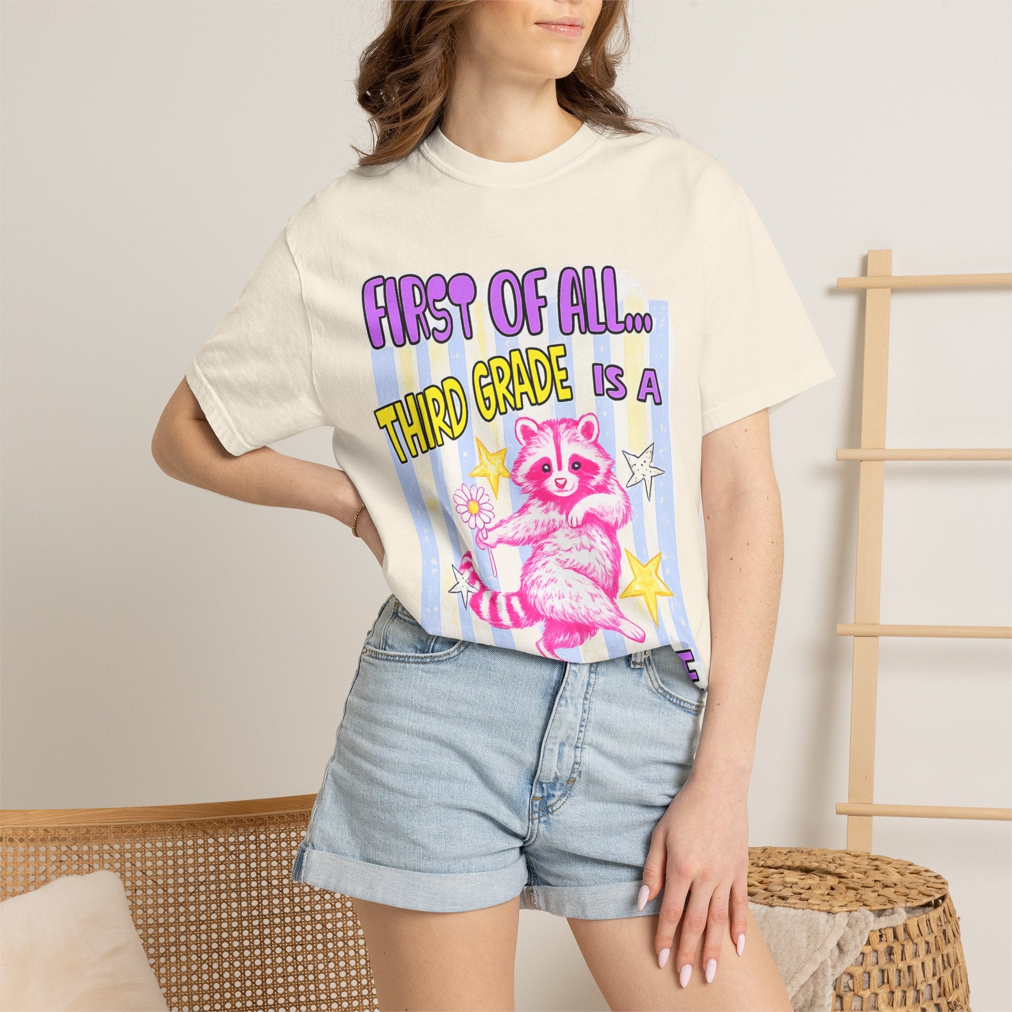 Third Grade Is a Whole Vibe T-Shirt — Cute Pink Raccoon Back-to-School Tee
