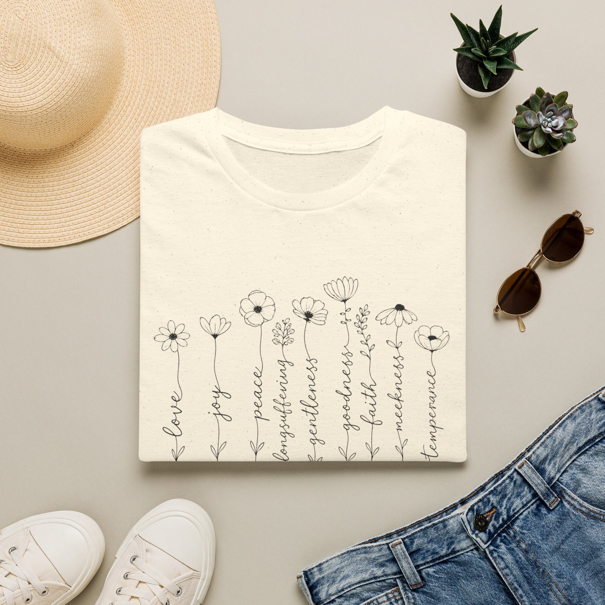 Fruits of the Spirit T-Shirt — Floral Scripture Design (Galatians 5:22-23)