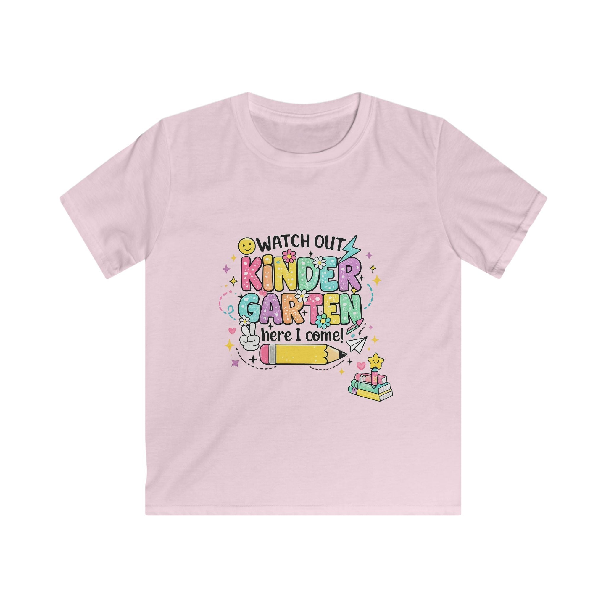 Kindergarten Here I Come Kids T‑Shirt — "Watch Out Kindergarten Here I Come" Back‑to‑School Graphic Tee