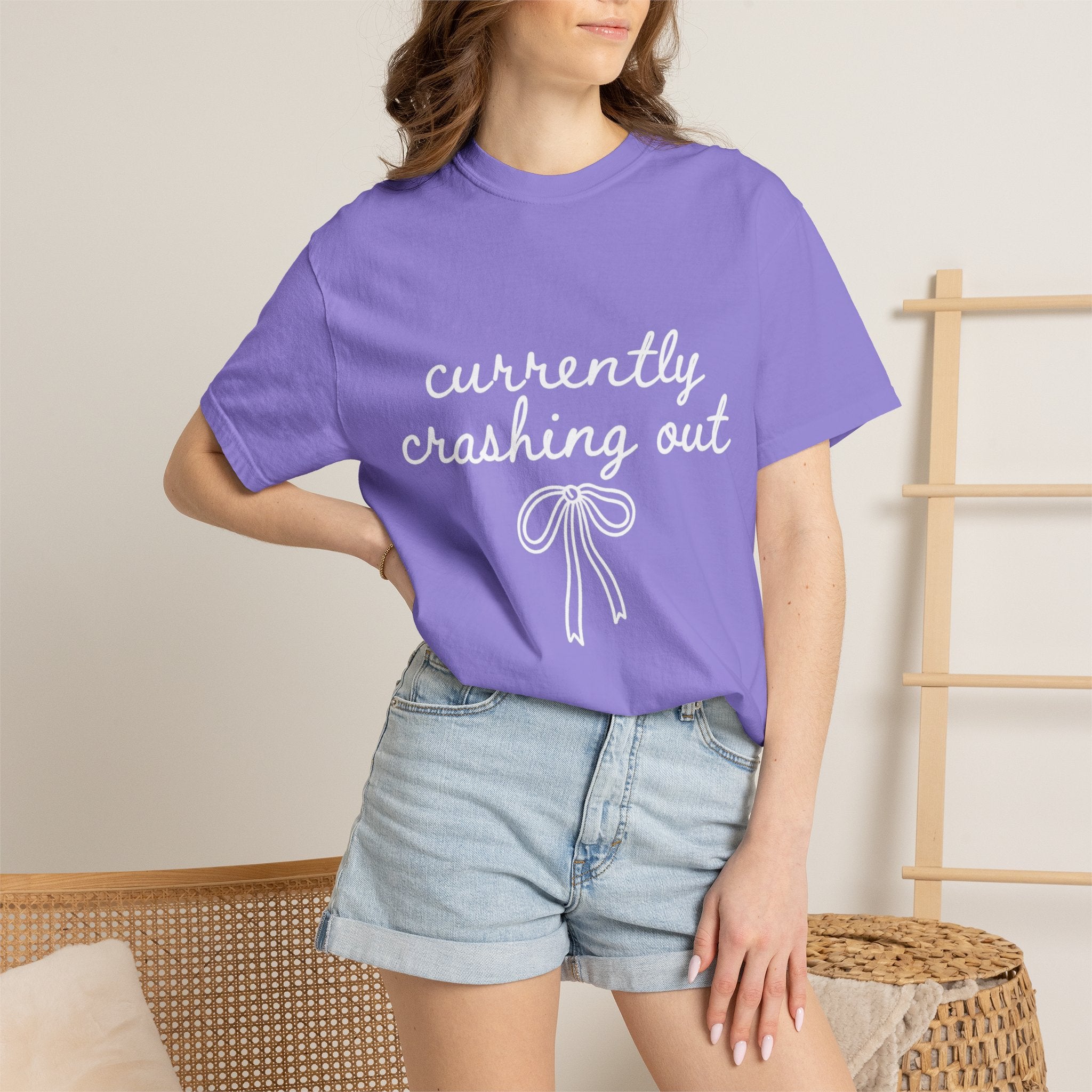 White Garment-Dyed T-Shirt — Minimal Ribbon Graphic Tee