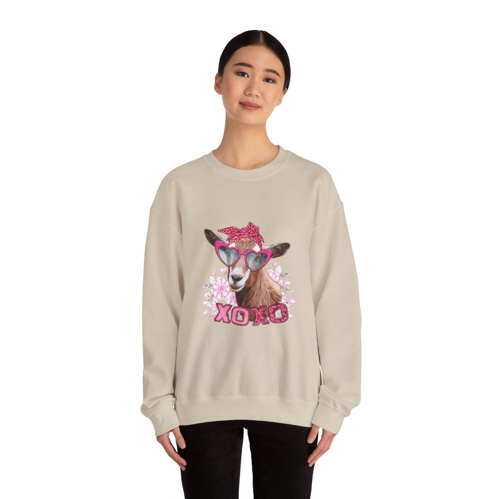 Goat with Heart Sunglasses Sweatshirt - 'XOXO' Cute Valentine Crewneck