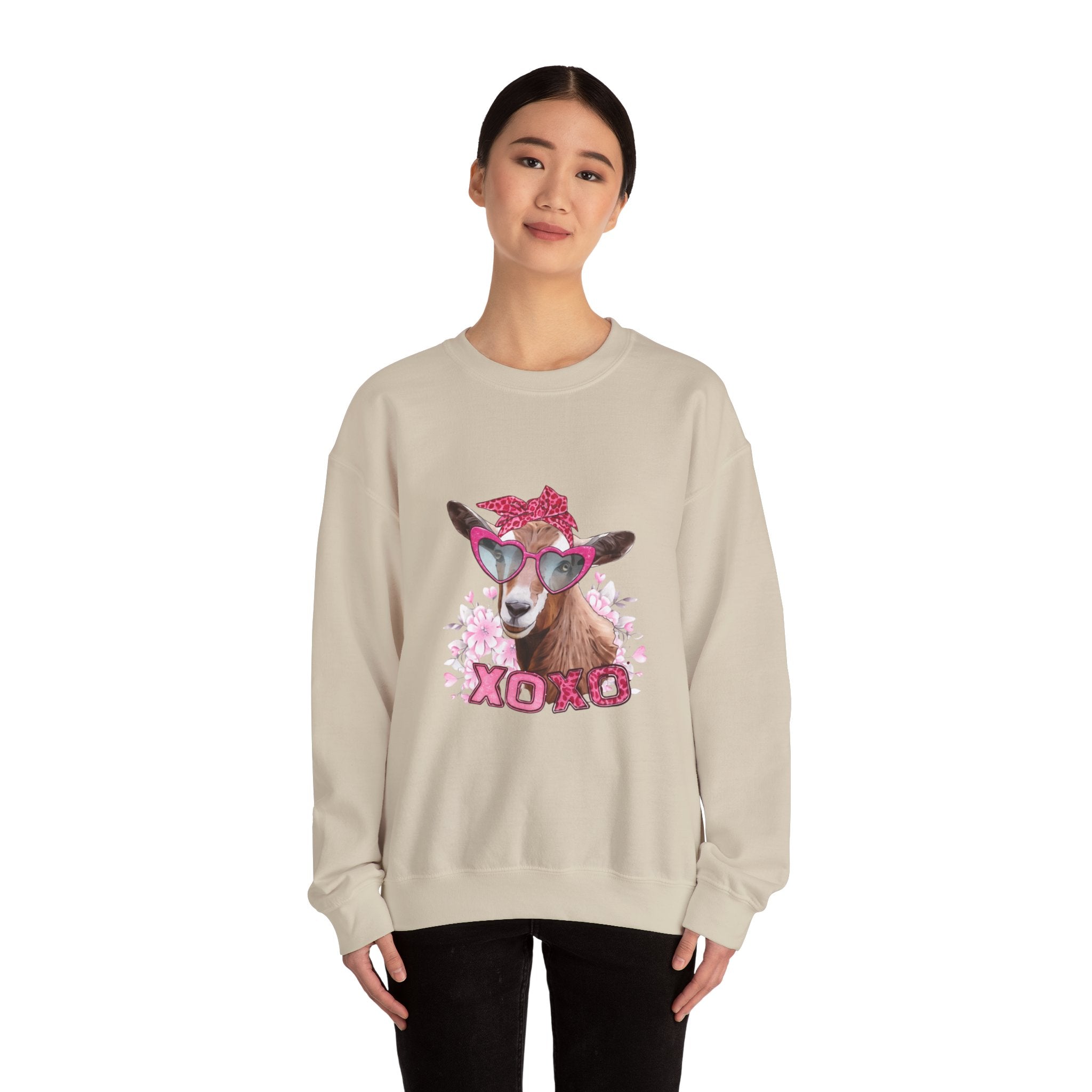 Goat with Heart Sunglasses Sweatshirt - 'XOXO' Cute Valentine Crewneck