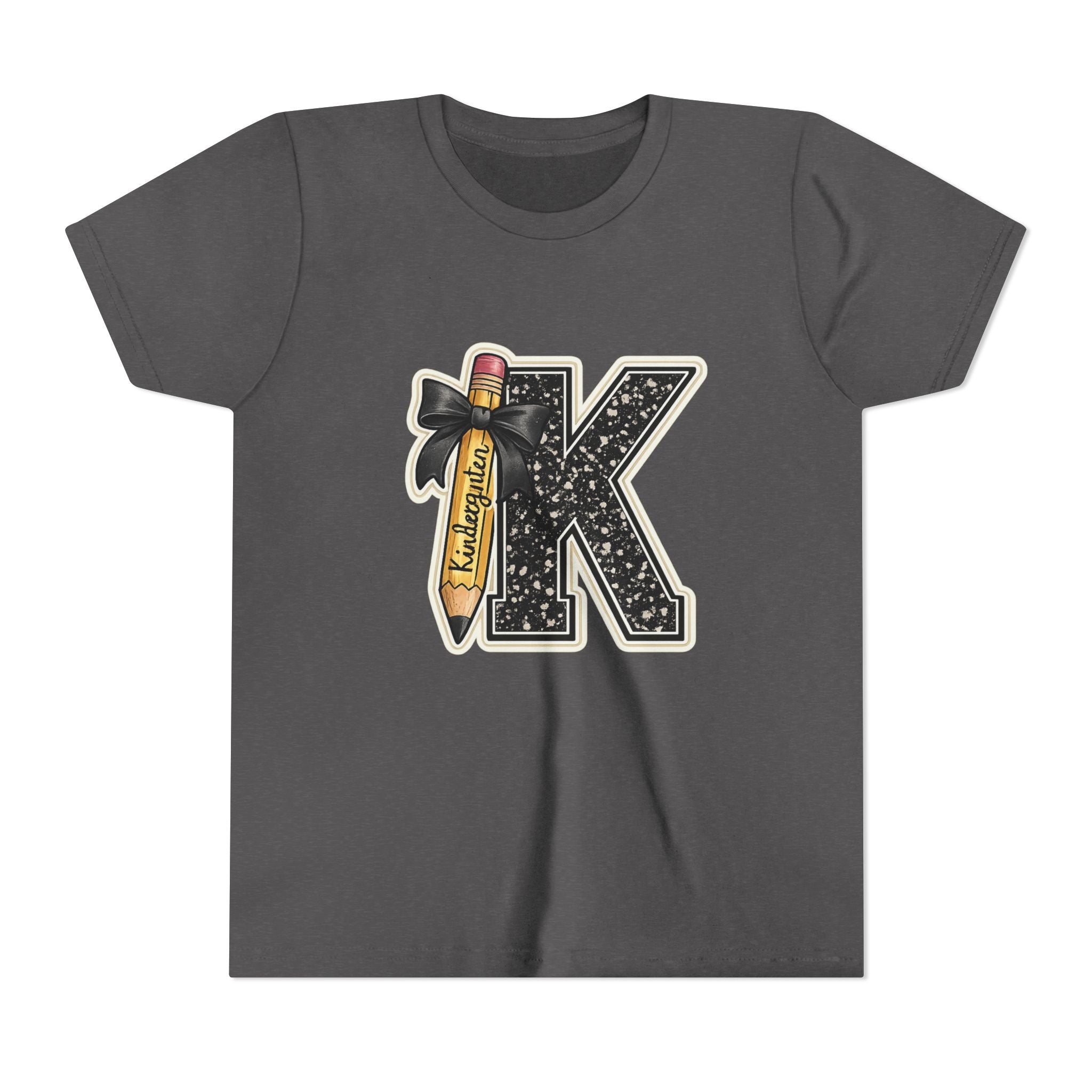 Youth K Monogram Pencil Tee — Kids Initial Letter K School Shirt