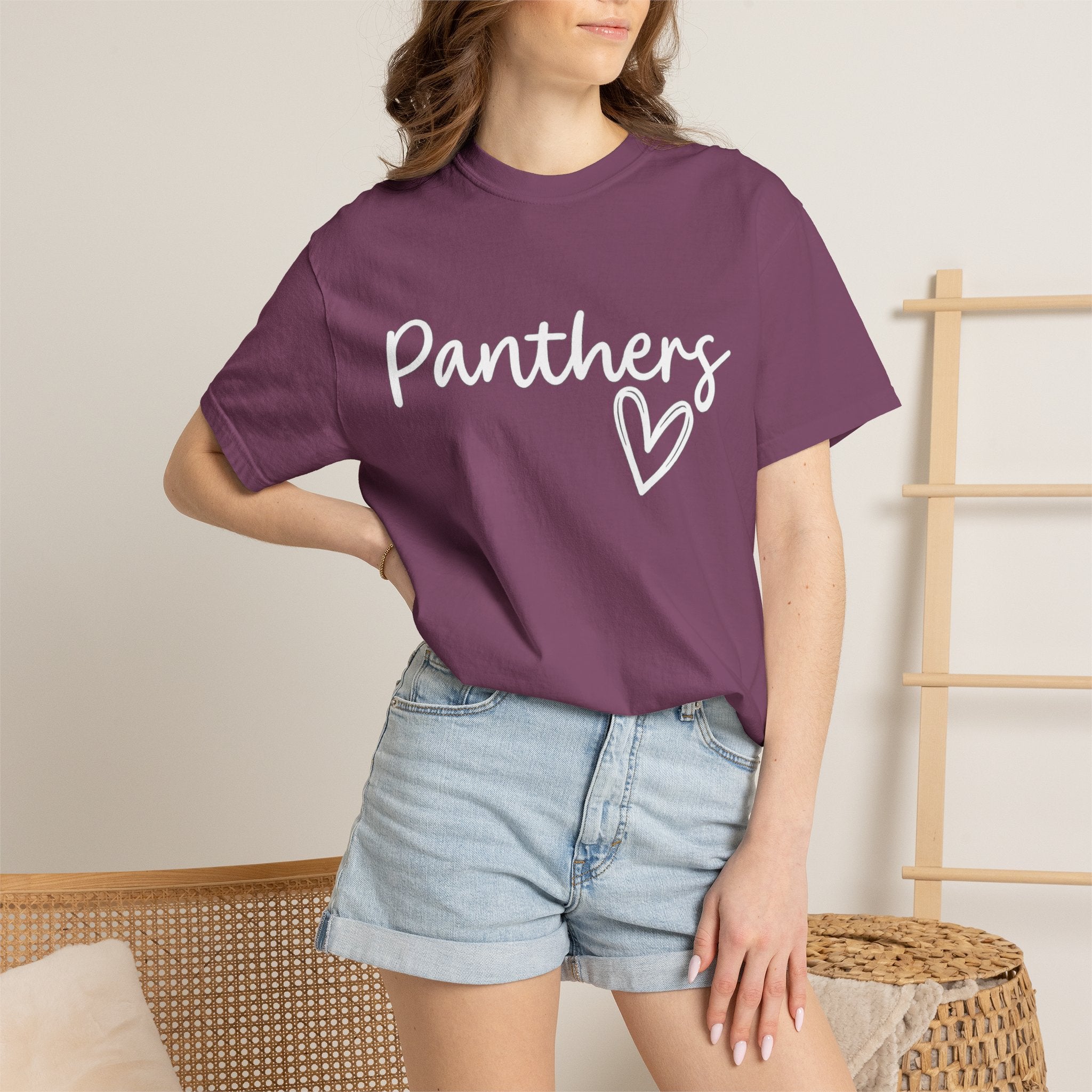 Panthers Heart T-Shirt — Cute Script School Spirit Tee