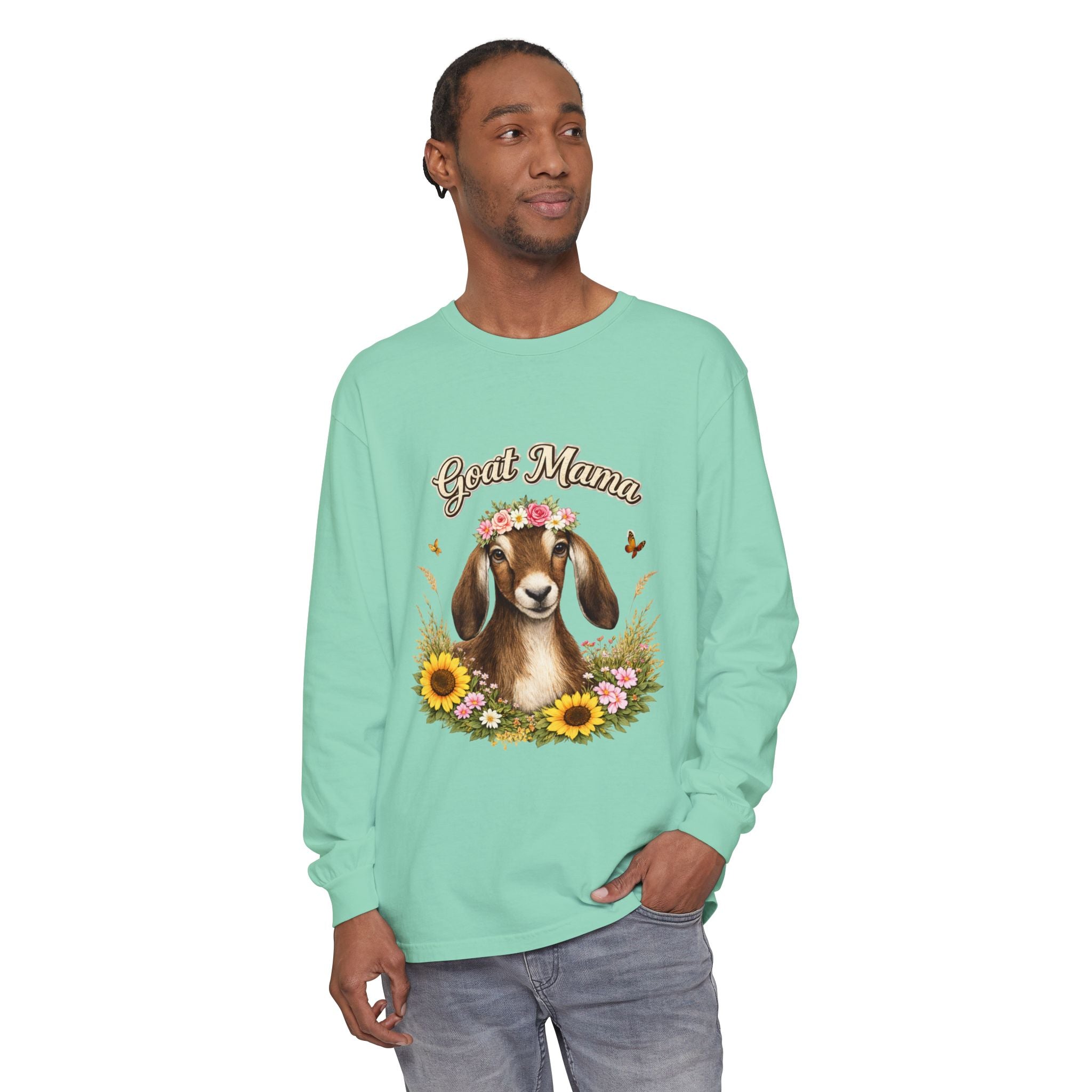 Goat Mama Long Sleeve Shirt — Floral Goat Mom Tee