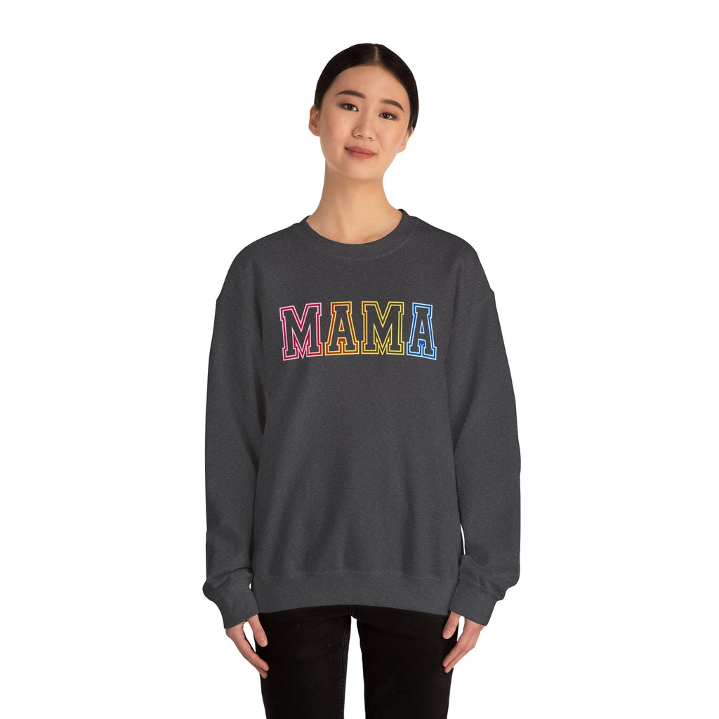 Mama Rainbow Crewneck Sweatshirt — Retro Colorblock "MAMA" Motherhood Pullover