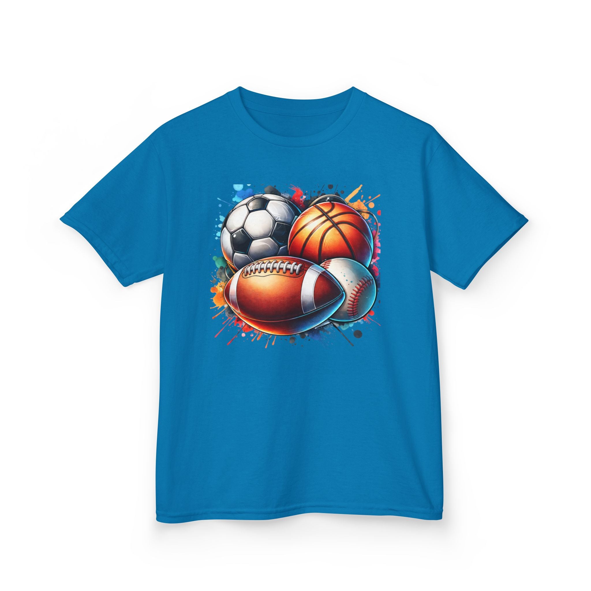 Kids Multi-Sport Splash T-Shirt — Soccer, Basketball & Football Graphic