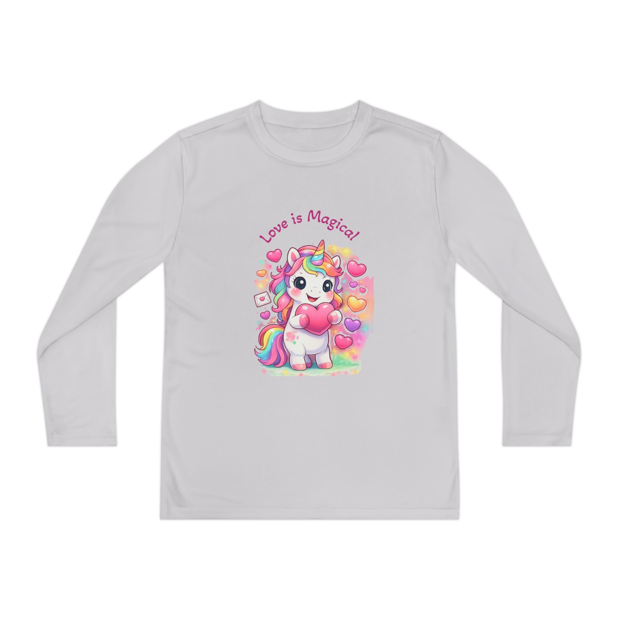 Youth Long Sleeve Tee — "Love Is Magical" Cute Rainbow Unicorn Shirt
