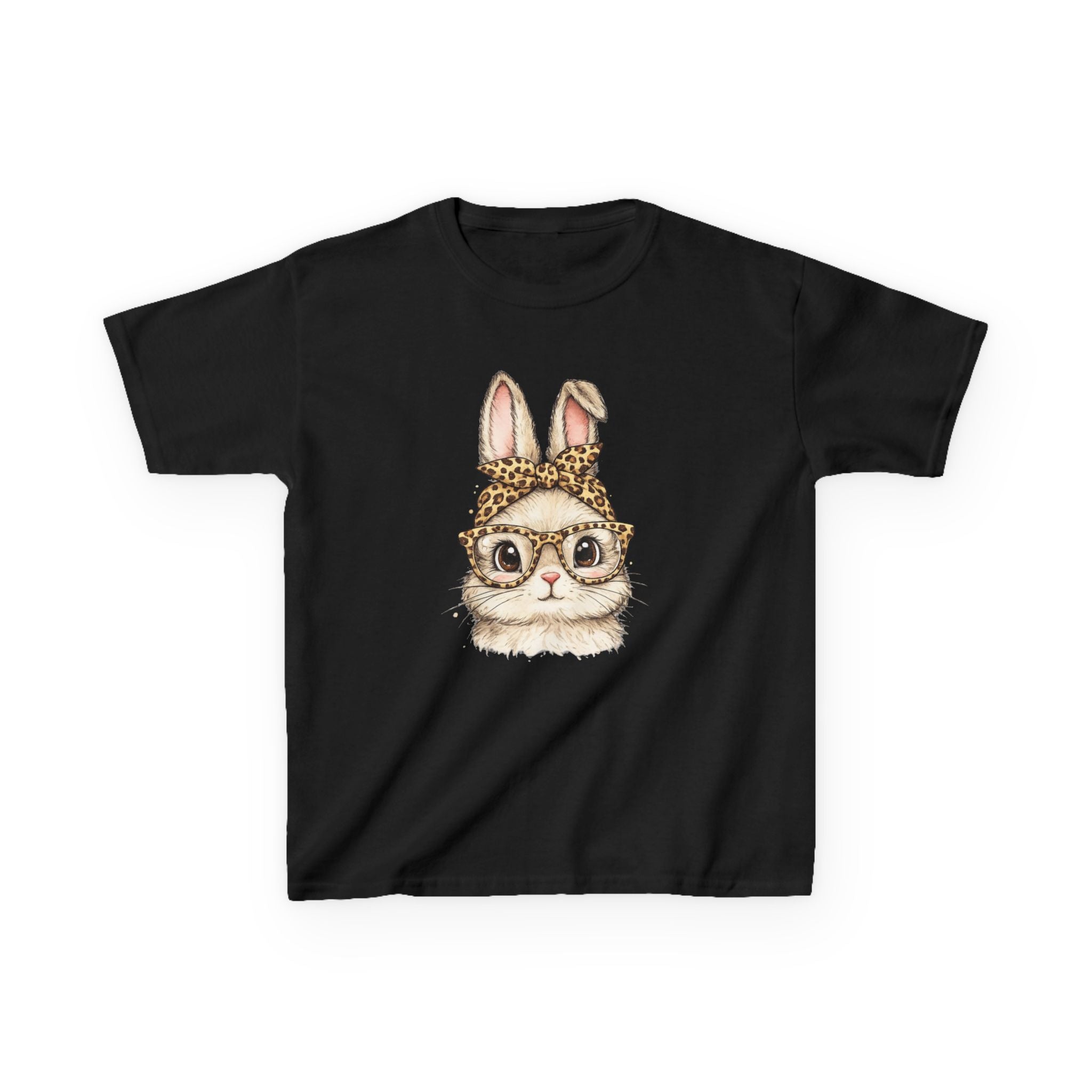 Kids Bunny with Glasses Tee — Cute Leopard Headband Rabbit Shirt for Children