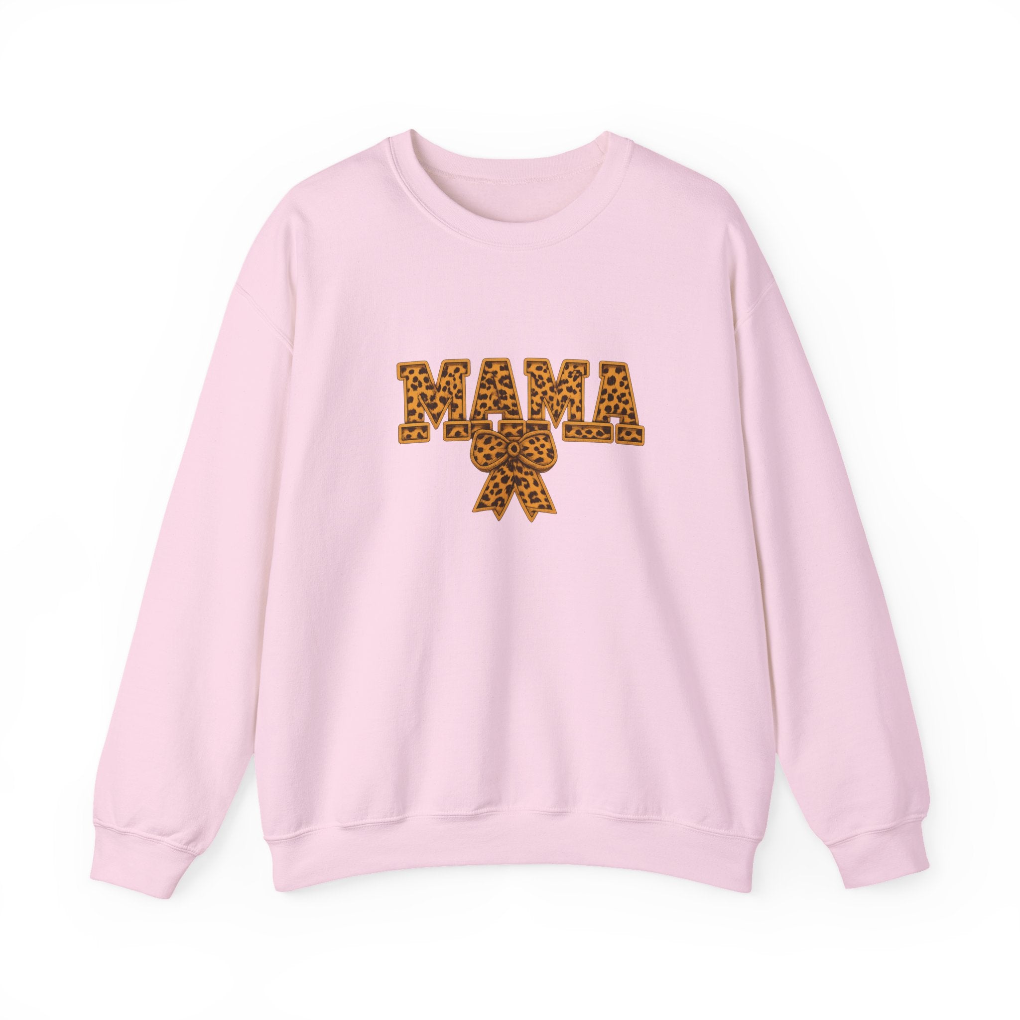 Mama Leopard Print Crewneck Sweatshirt — Floral Bow "MAMA" Graphic
