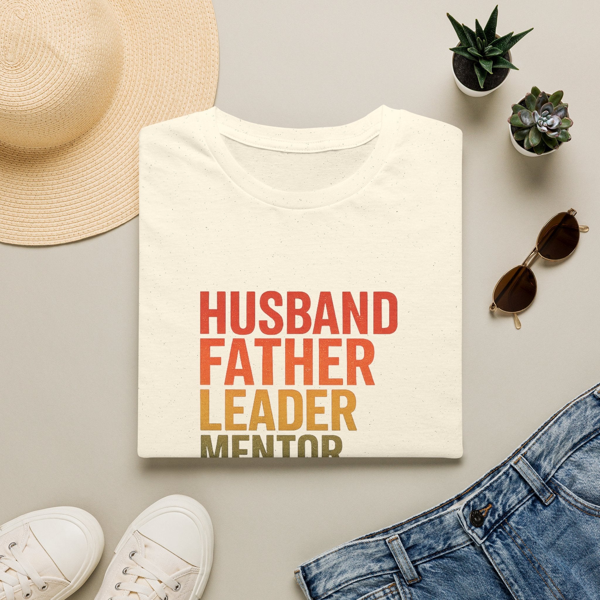 Father & Husband Role Call T‑Shirt — 'Husband Father Leader Mentor Brave Protector Hero'