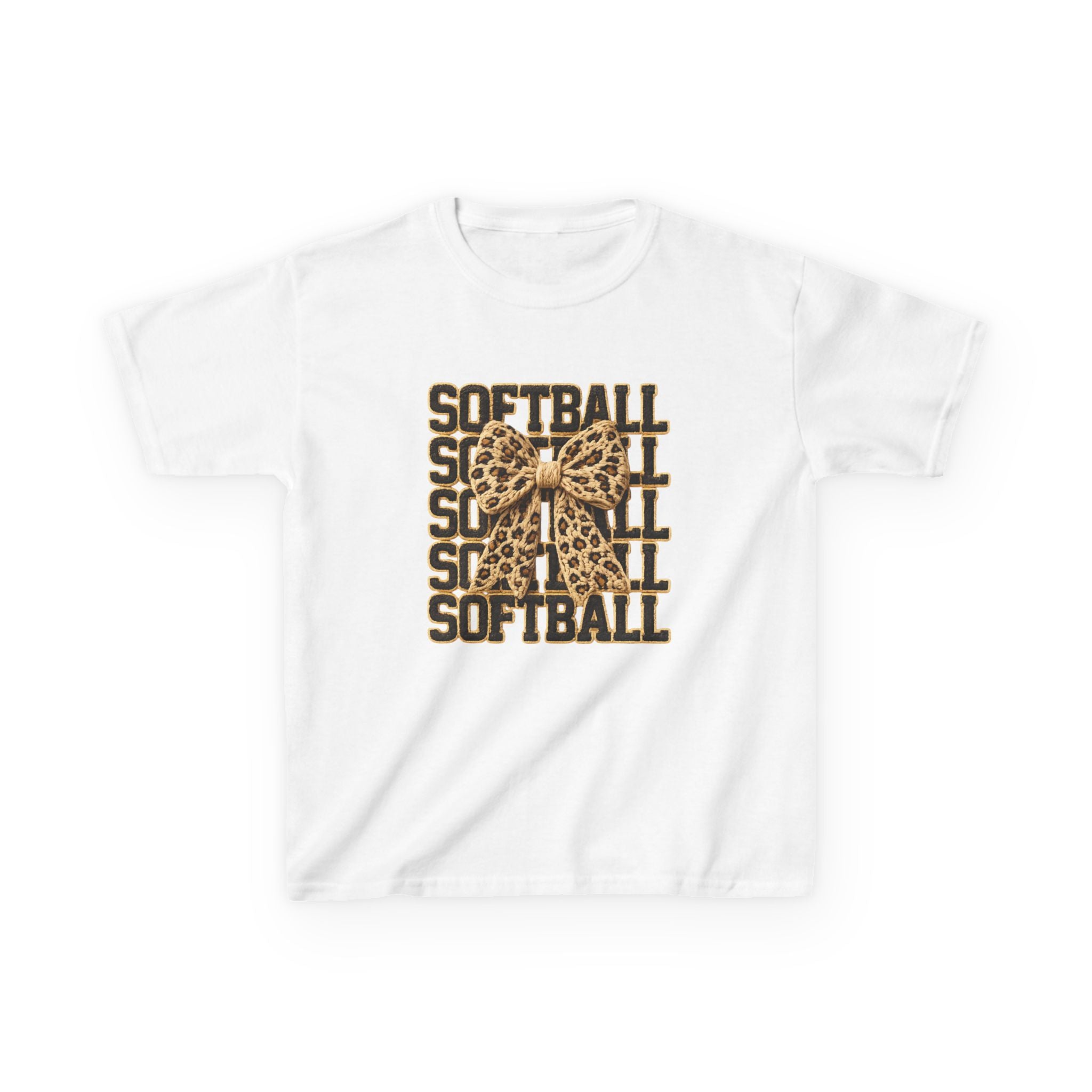 Kids Softball Tee — Leopard Bow Softball Graphic