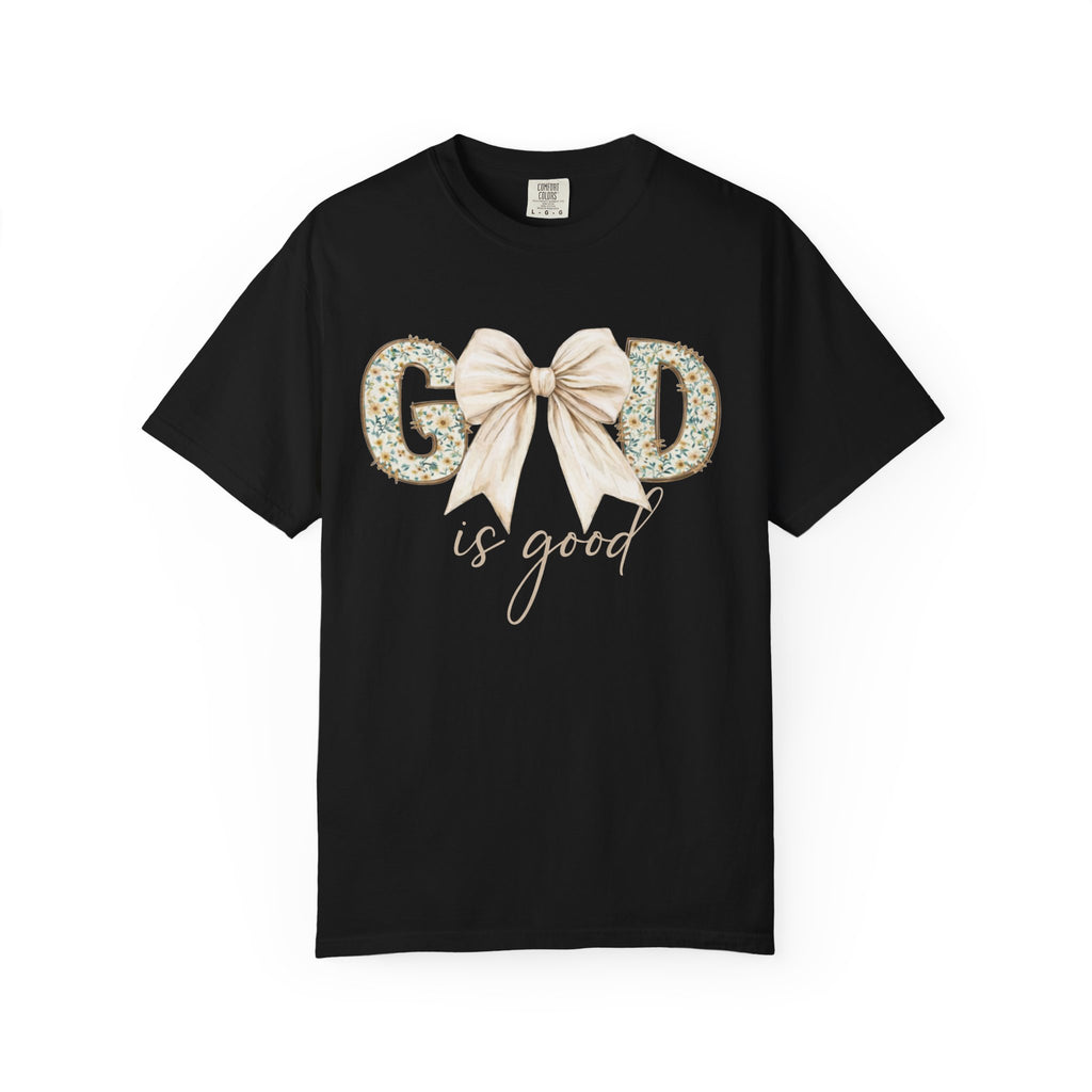 T-Shirt — "God Is Good" Floral Bow Christian Tee