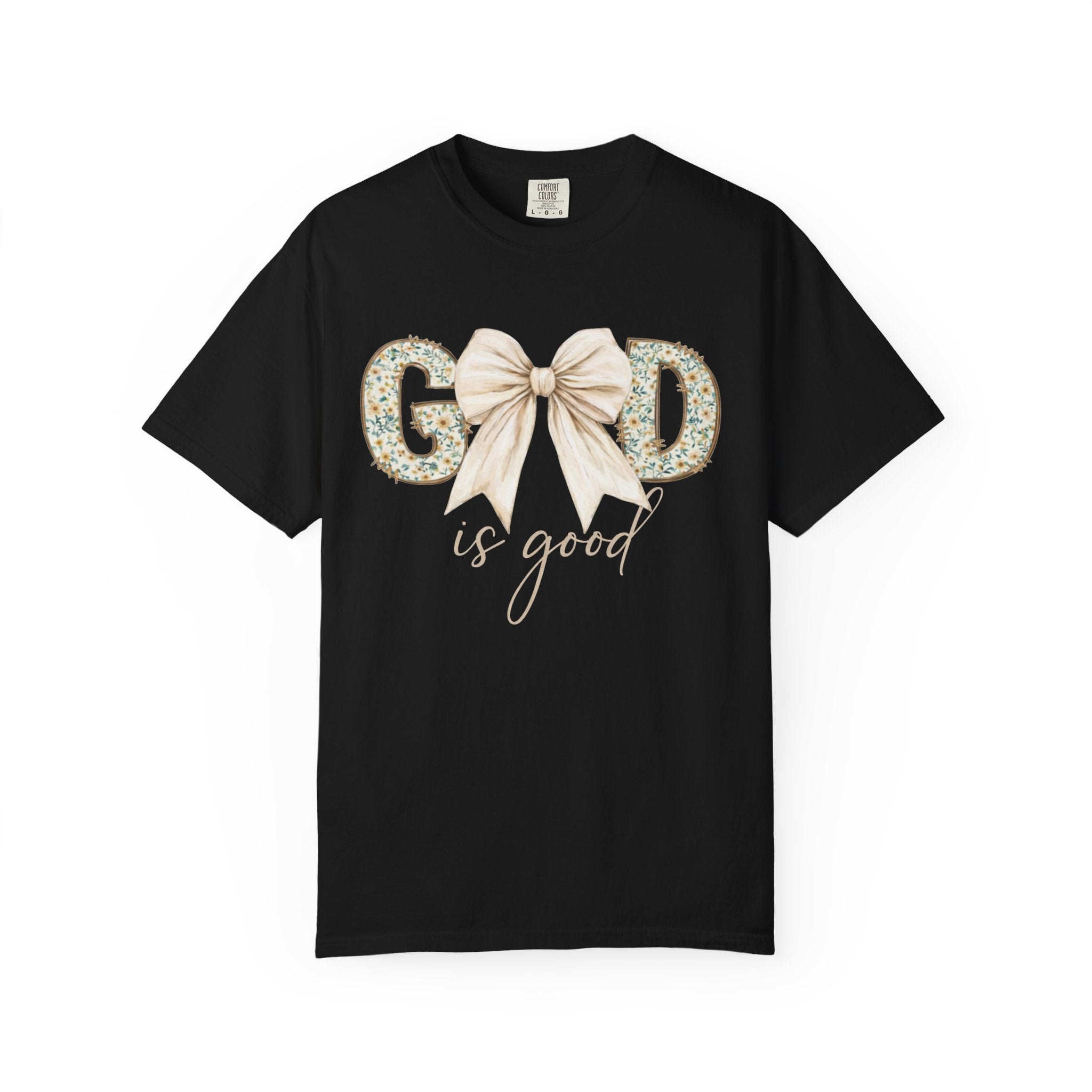 T-Shirt — "God Is Good" Floral Bow Christian Tee