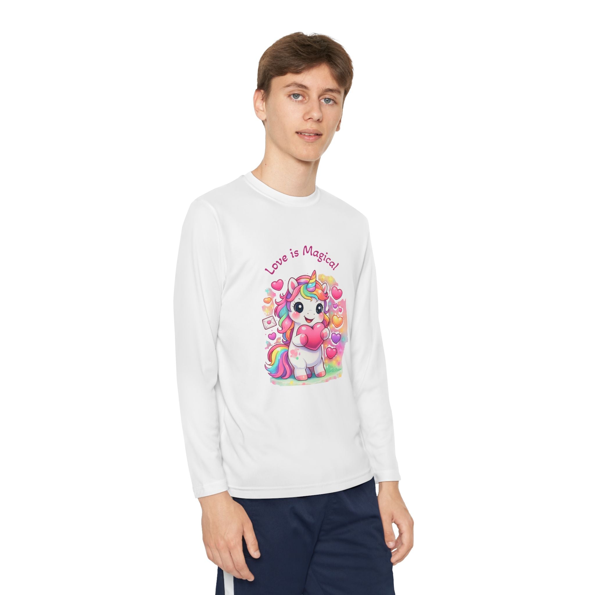 Youth Long Sleeve Tee — "Love Is Magical" Cute Rainbow Unicorn Shirt