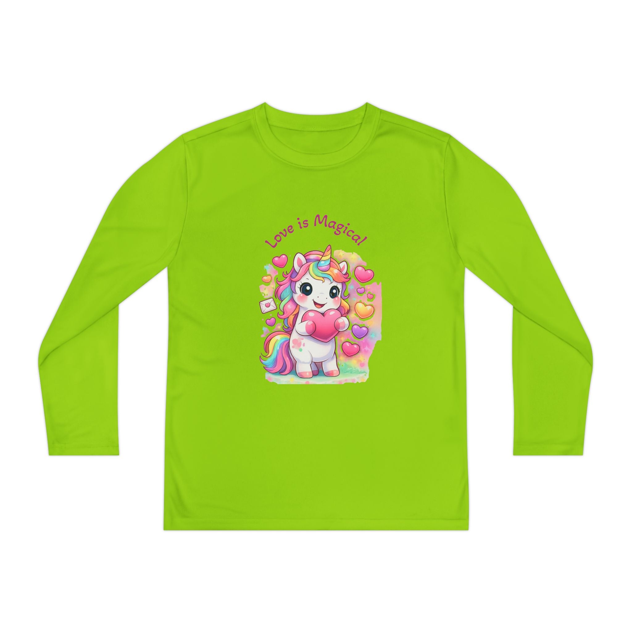 Youth Long Sleeve Tee — "Love Is Magical" Cute Rainbow Unicorn Shirt