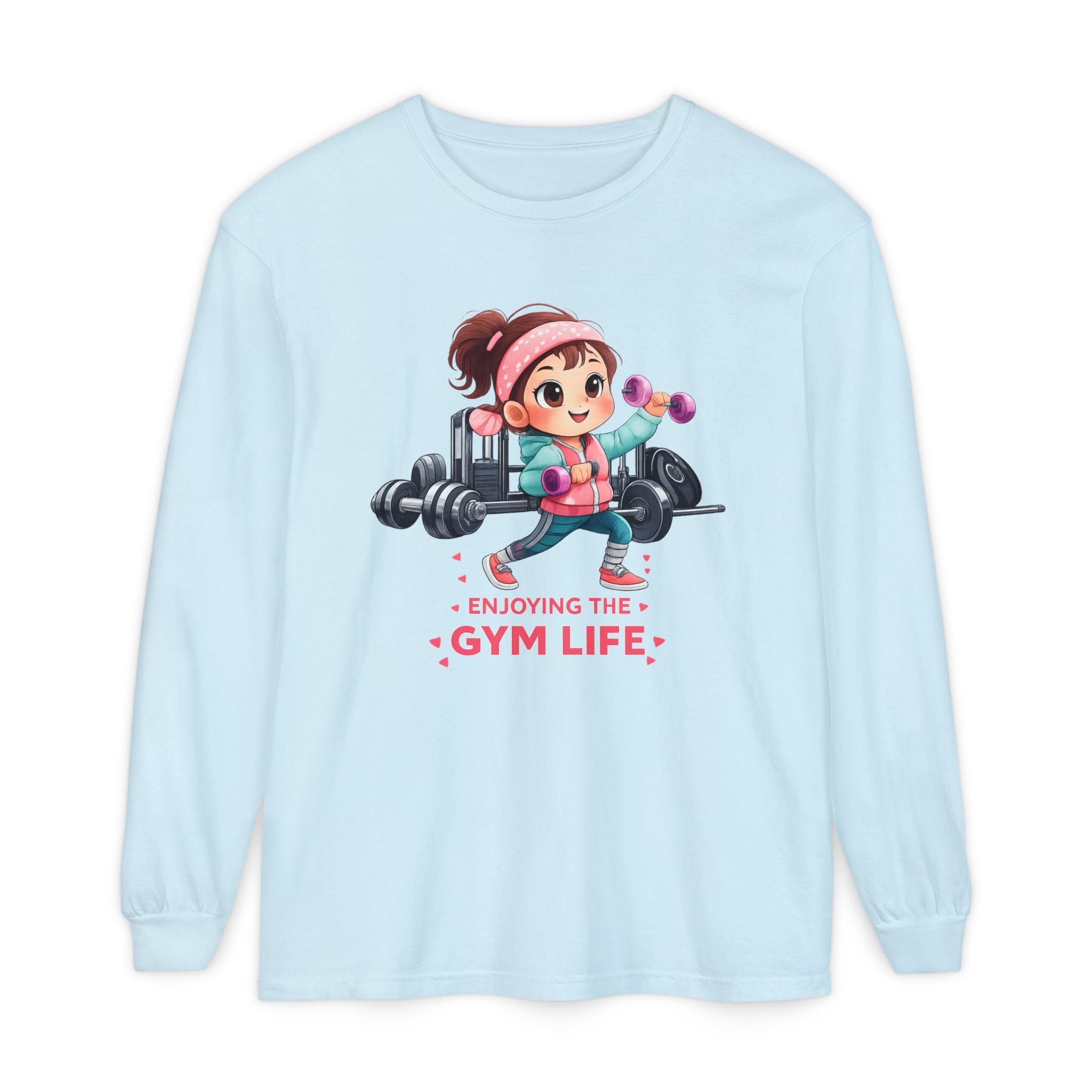 Gym Life Long Sleeve Tee — Cute Girl Weightlifting Fitness Shirt