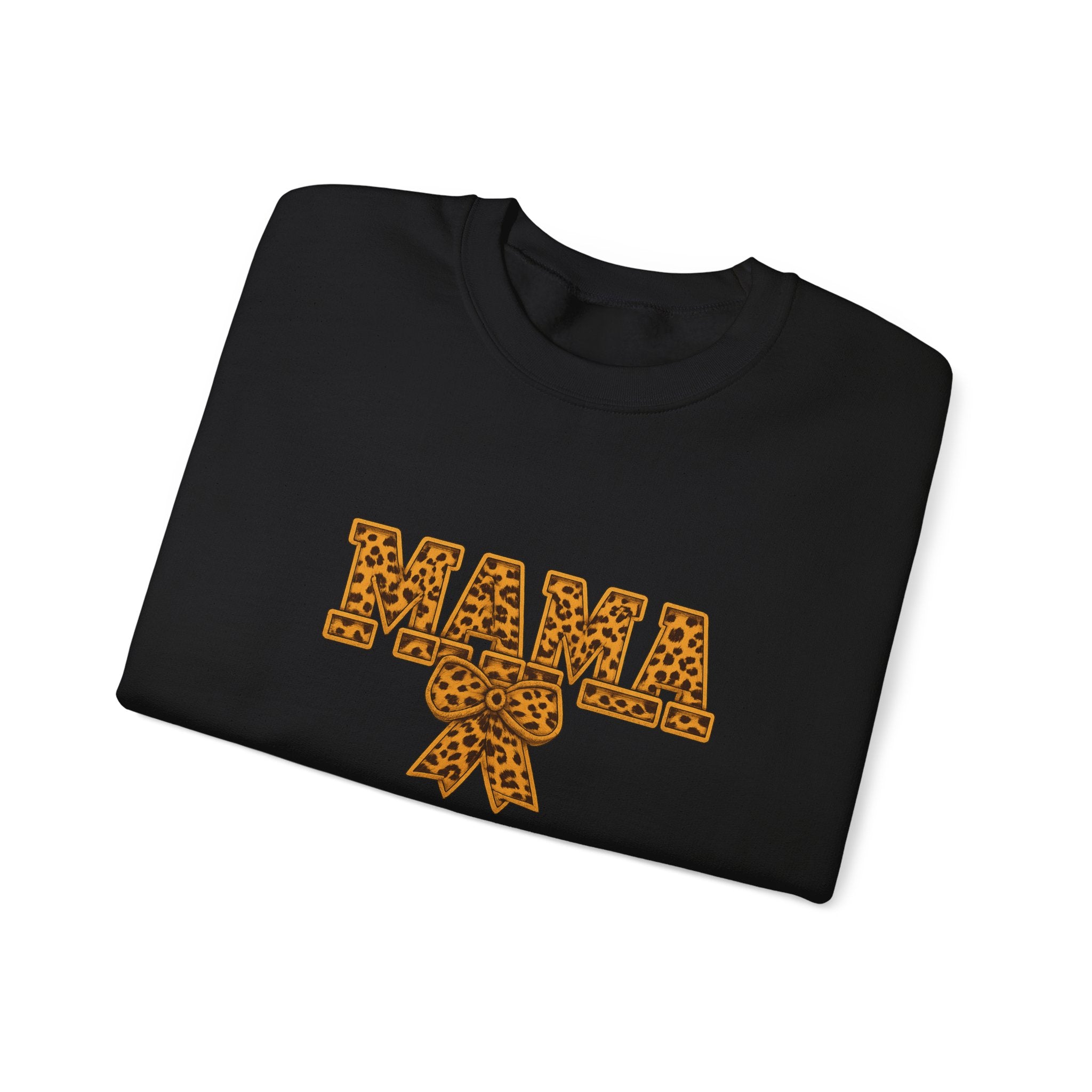Mama Leopard Print Crewneck Sweatshirt — Floral Bow "MAMA" Graphic