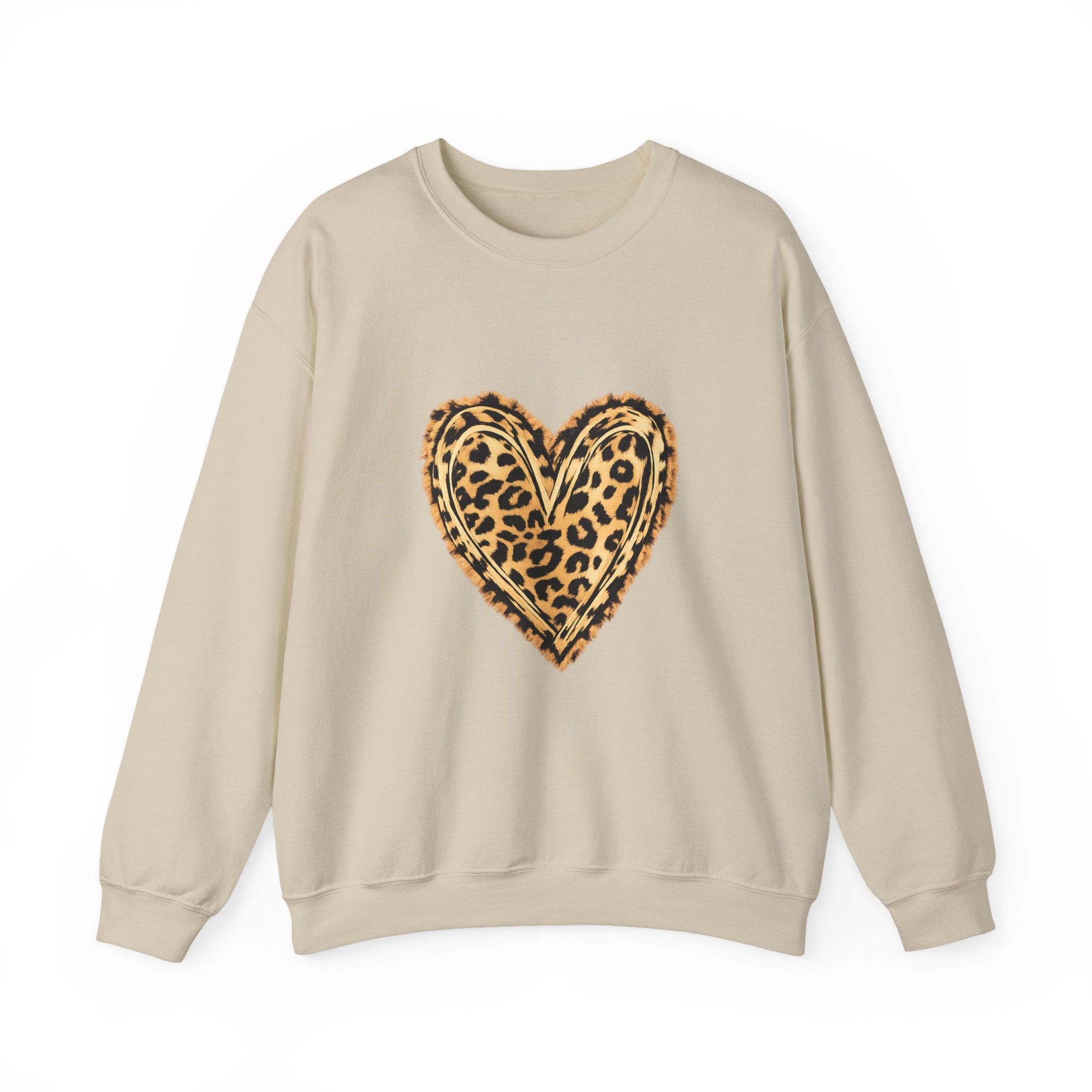 Leopard Heart Crewneck Sweatshirt - Animal Print Heart Pullover