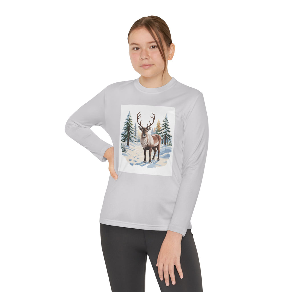 Youth Long Sleeve Tee — Winter Deer Forest Graphic