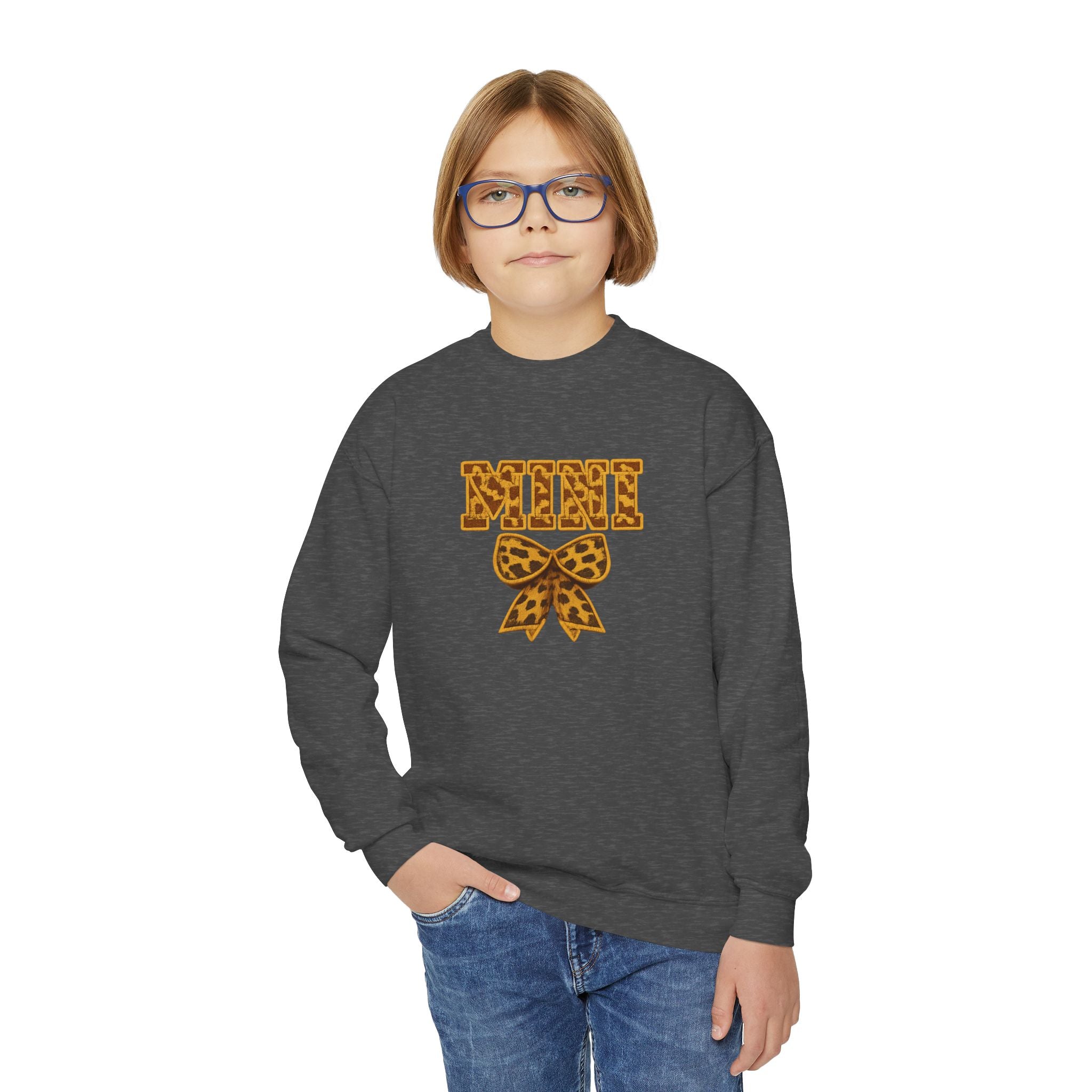 Youth Crewneck Sweatshirt - Leopard 'Mimi' Graphic with Bow