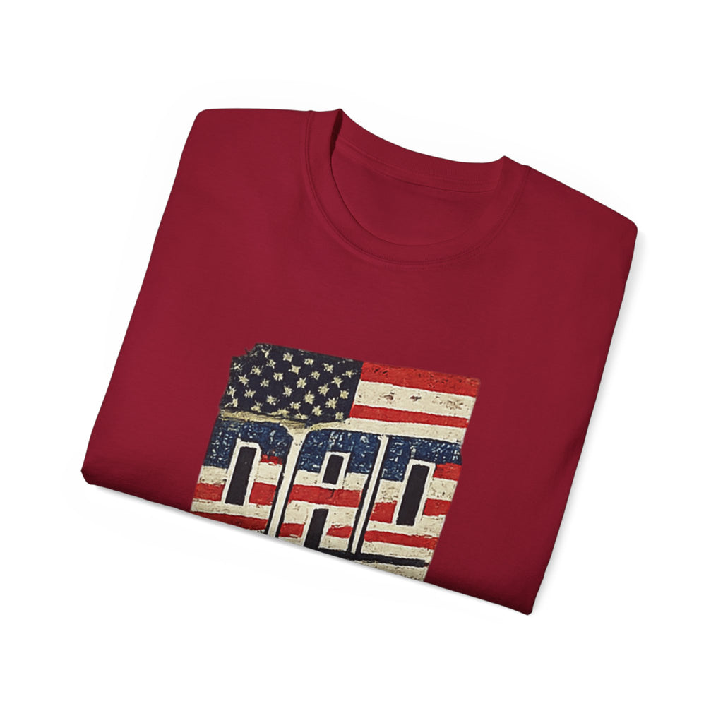 Patriotic Dad T-Shirt – Vintage American Flag 'DAD' Tee for Father’s Day