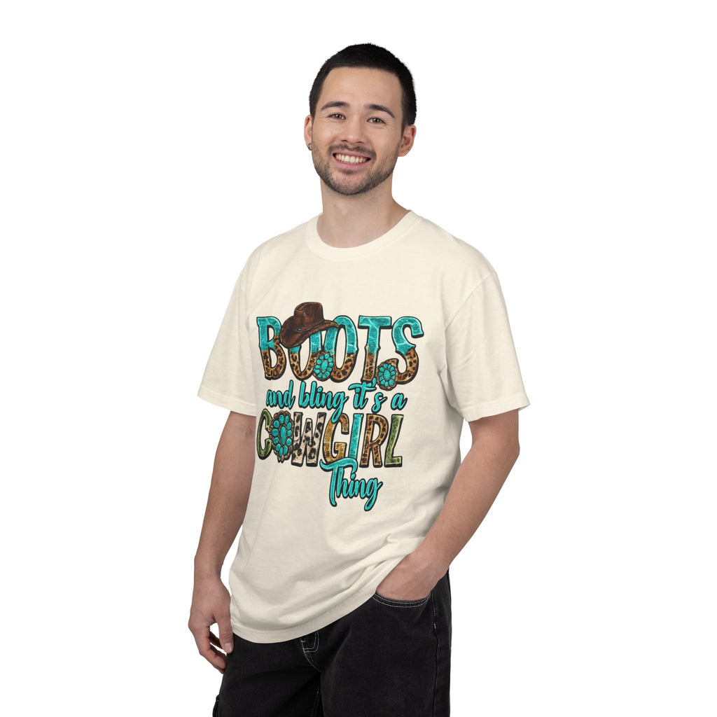 Cowgirl Boots Graphic T-Shirt — "Boots and Bling It's a Cowgirl Thing"