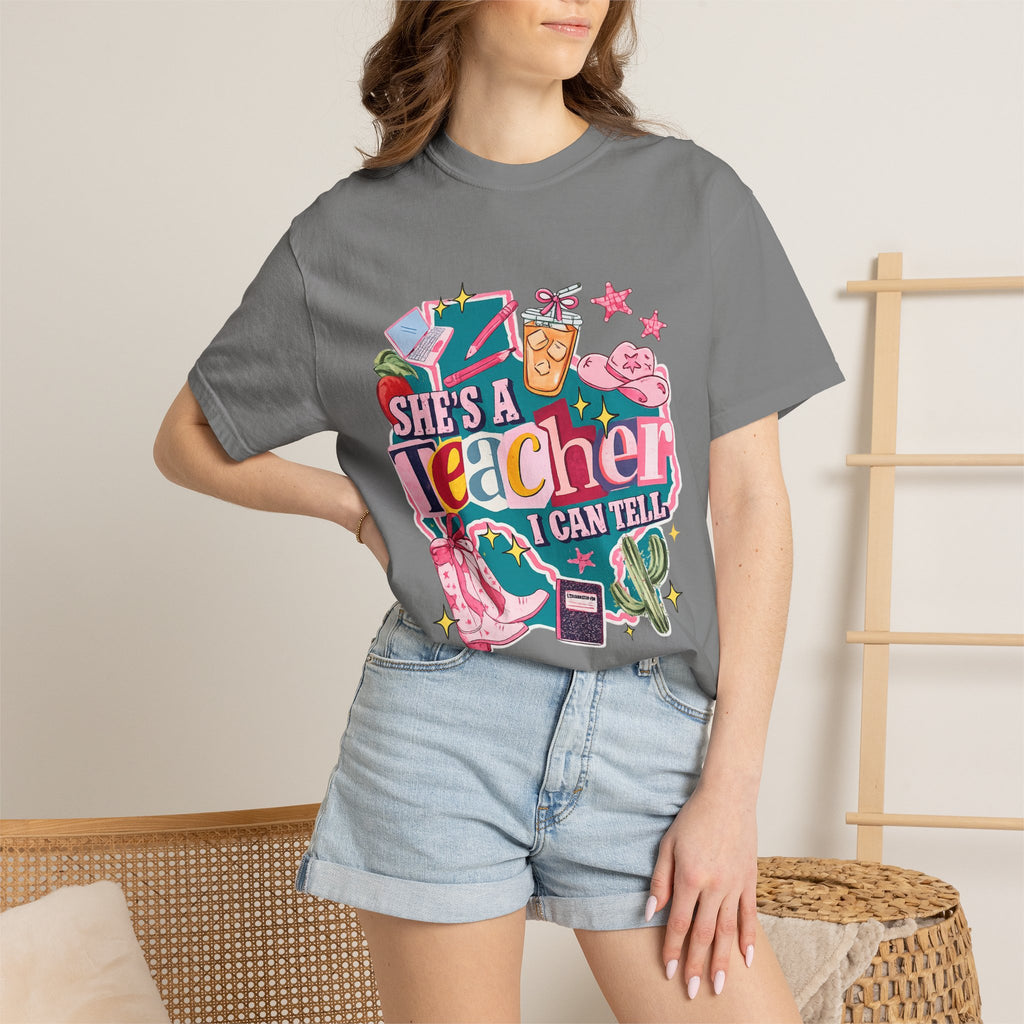 She's A Teacher I Can Tell T-Shirt — Cute Colorful Teacher Gift Tee