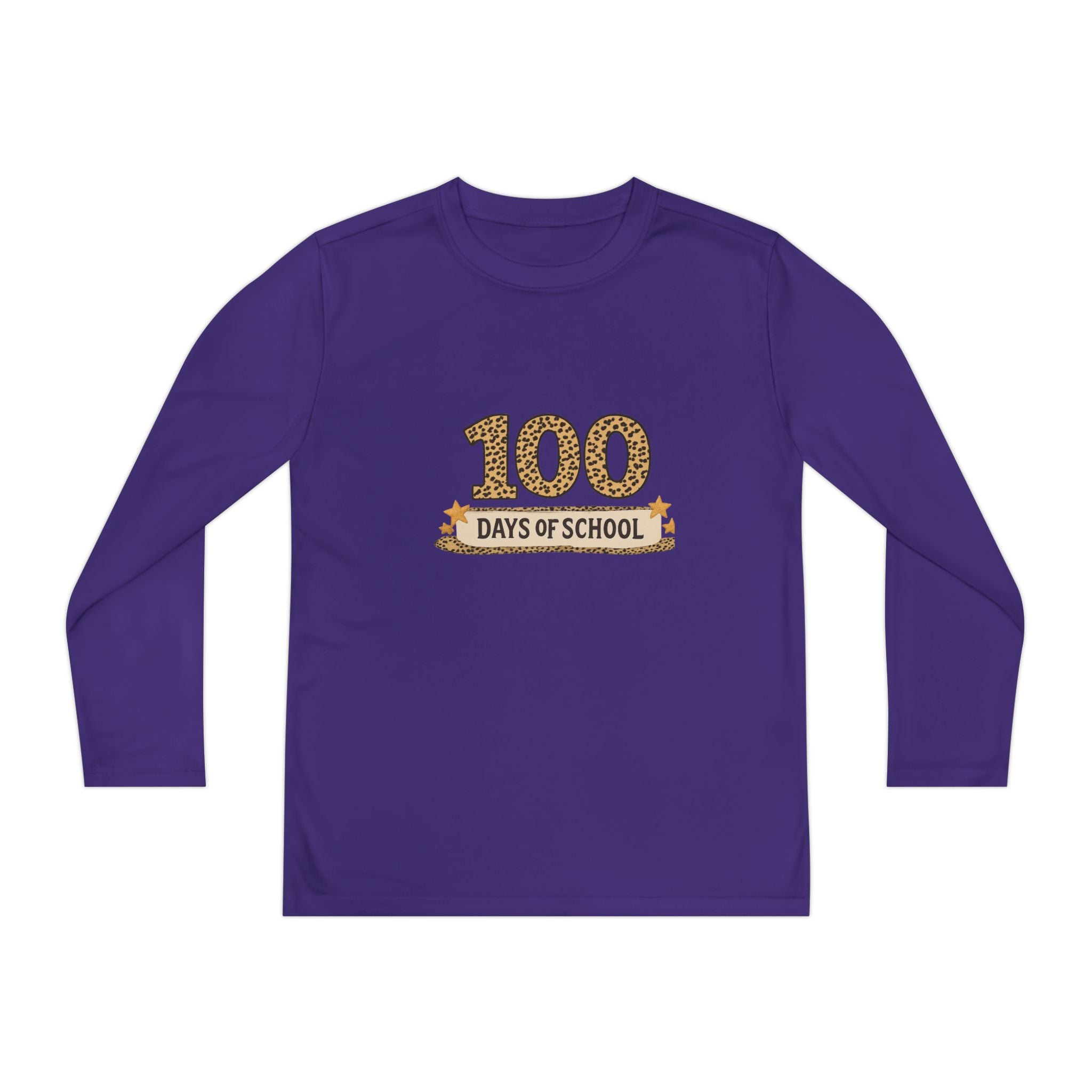 100 Days of School Youth Long Sleeve Tee — Leopard Print Celebration Shirt