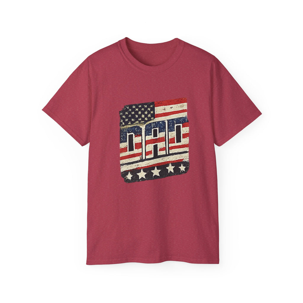 Patriotic Dad T-Shirt – Vintage American Flag 'DAD' Tee for Father’s Day