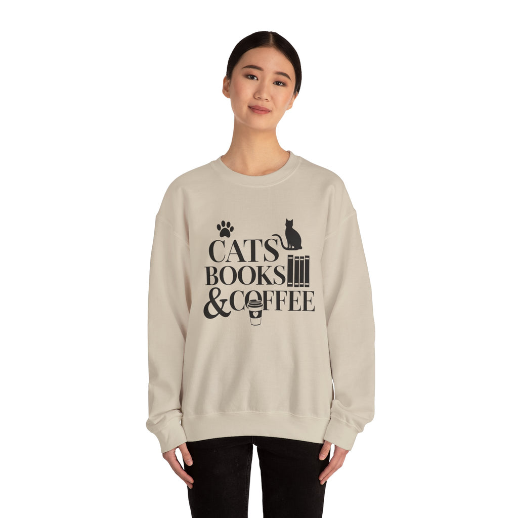 Cats, Books & Coffee Sweatshirt - Cozy Cat Lover Crewneck