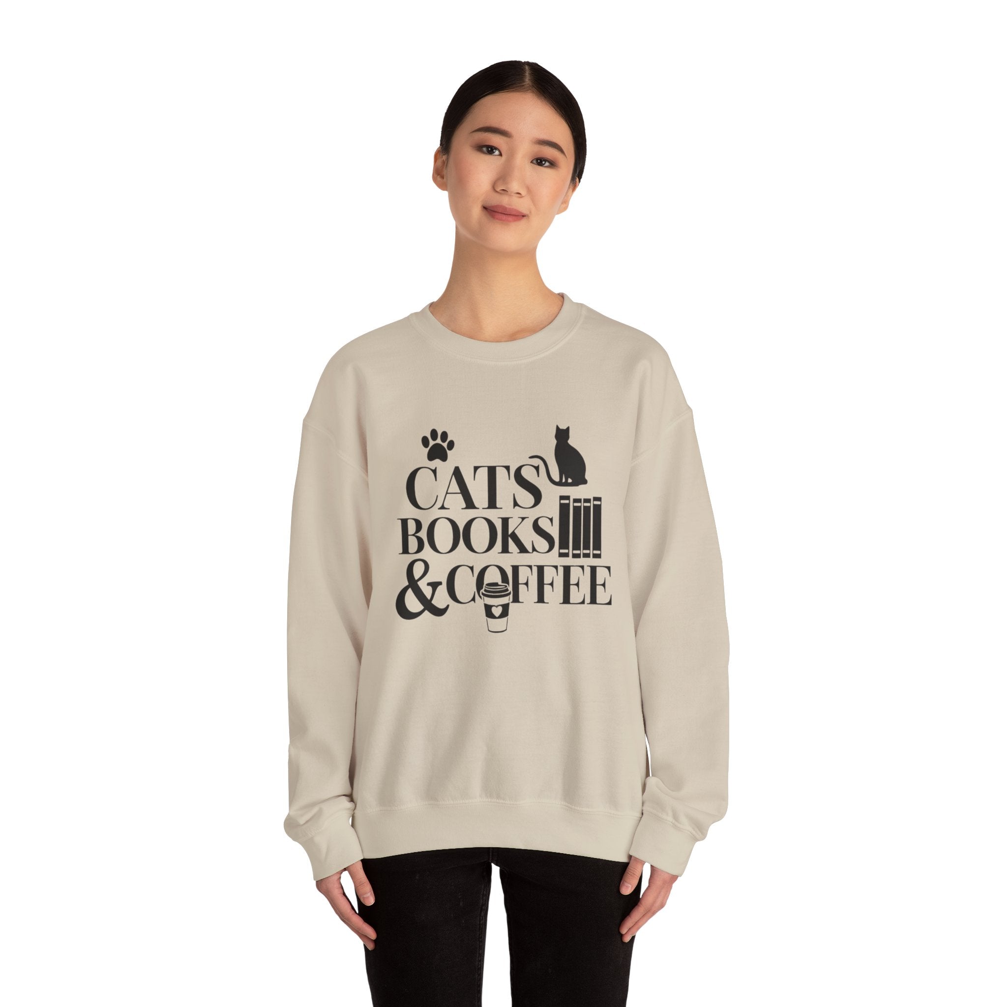 Cats, Books & Coffee Sweatshirt - Cozy Cat Lover Crewneck