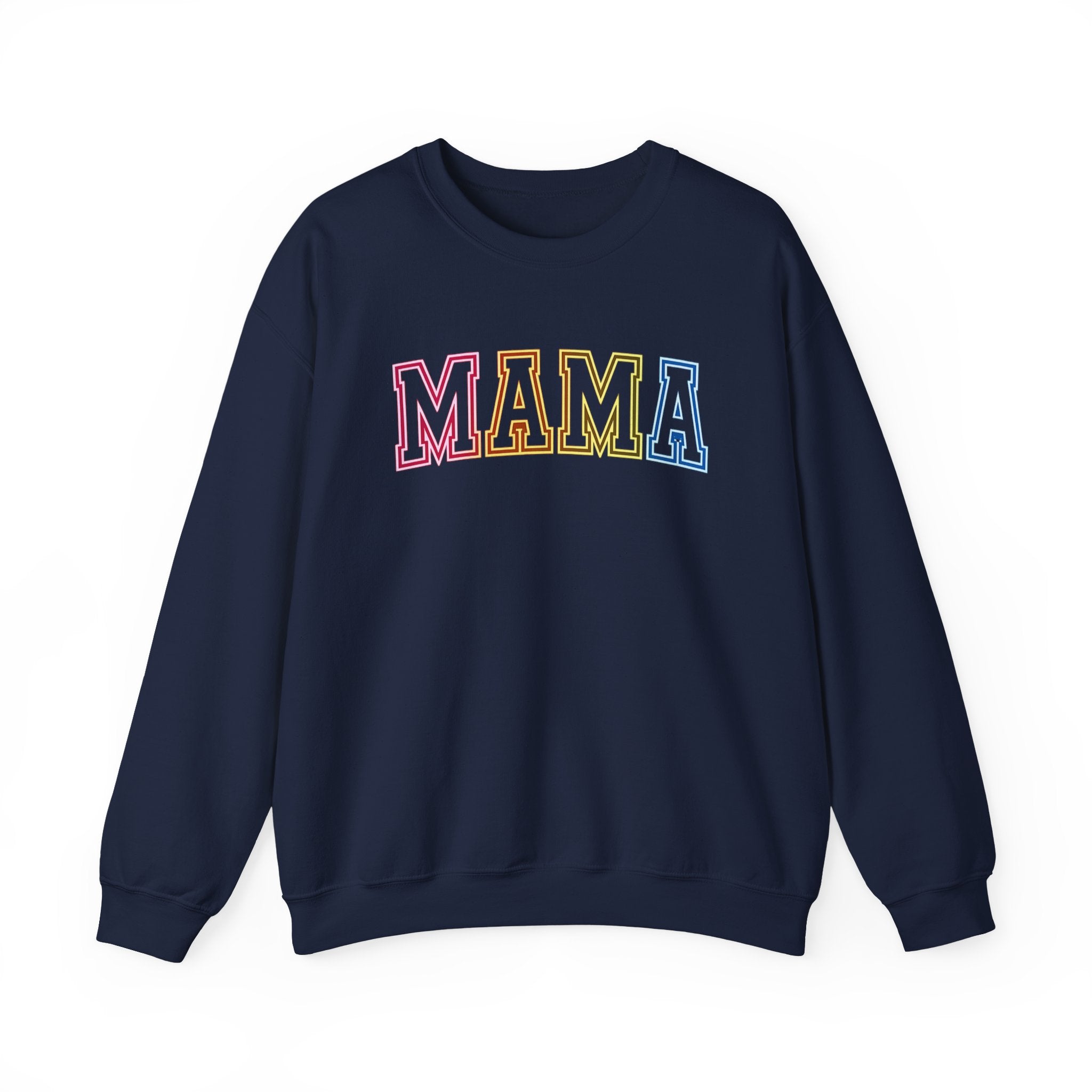 Mama Rainbow Crewneck Sweatshirt — Retro Colorblock "MAMA" Motherhood Pullover