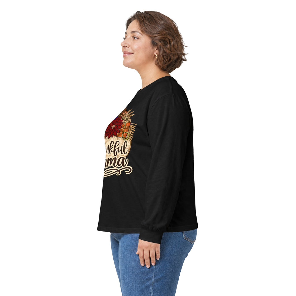 Thankful Mama Long Sleeve Tee — Thanksgiving Floral Cornucopia Shirt