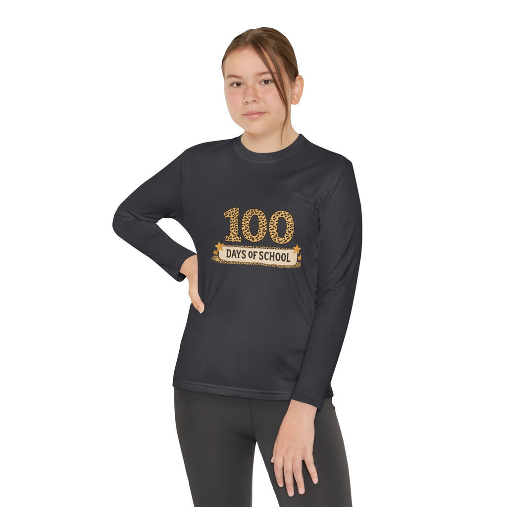 100 Days of School Youth Long Sleeve Tee — Leopard Print Celebration Shirt
