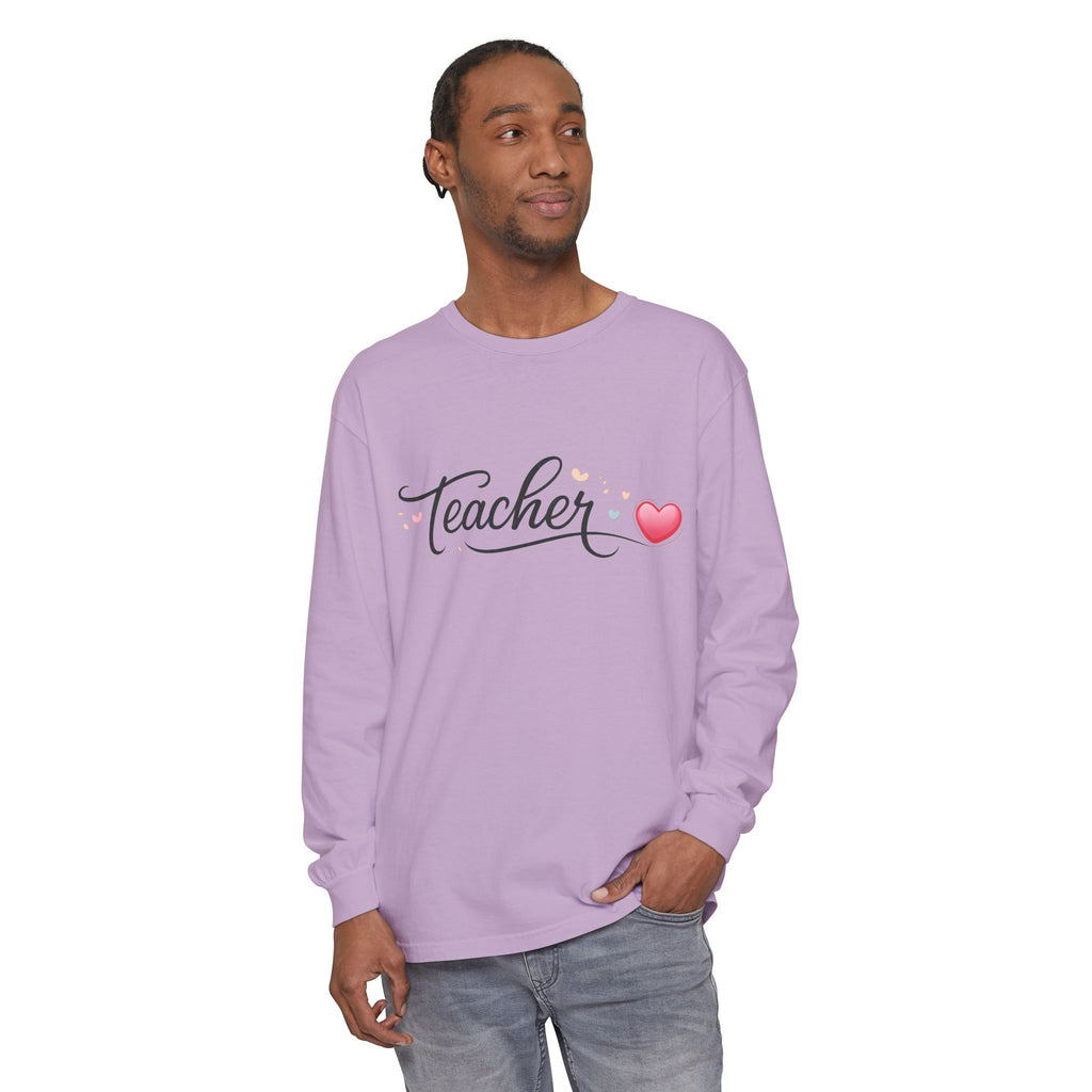 Teacher Long Sleeve T-Shirt — Minimal Script Teacher Tee, Back-to-School Gift