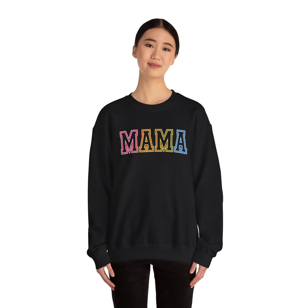 Mama Rainbow Crewneck Sweatshirt — Retro Colorblock "MAMA" Motherhood Pullover