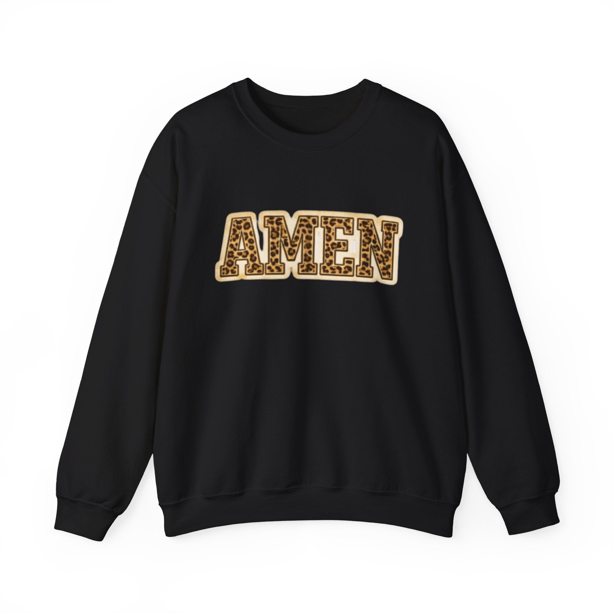 Crewneck Sweatshirt — 'AMEN' Leopard-Print Graphic