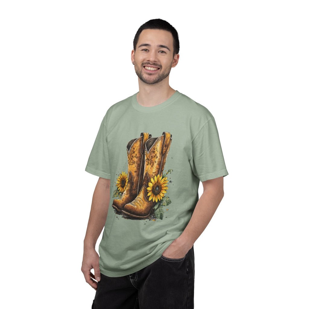 Cowgirl Boots & Sunflowers T-Shirt — Western Floral Graphic Tee