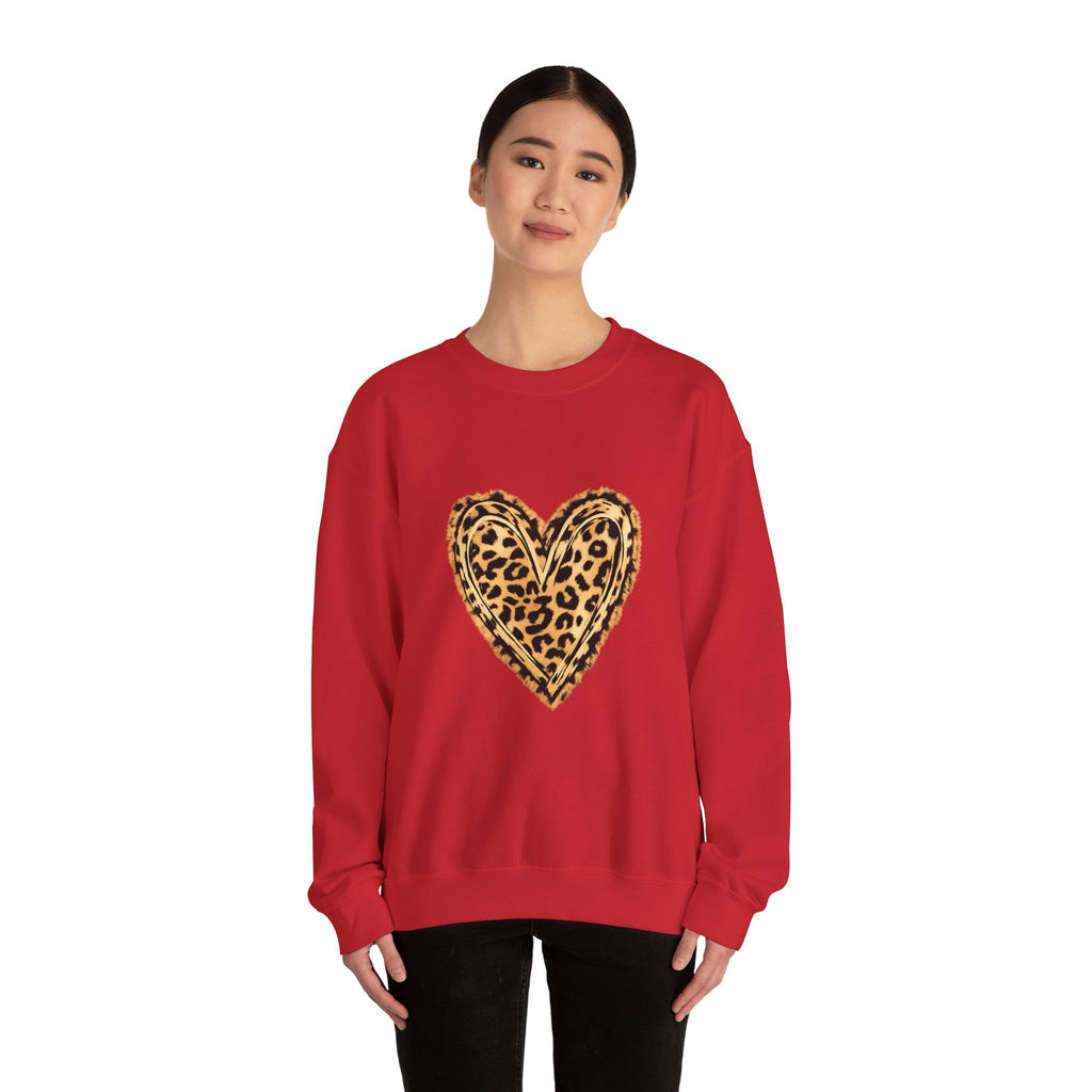 Leopard Heart Crewneck Sweatshirt - Animal Print Heart Pullover