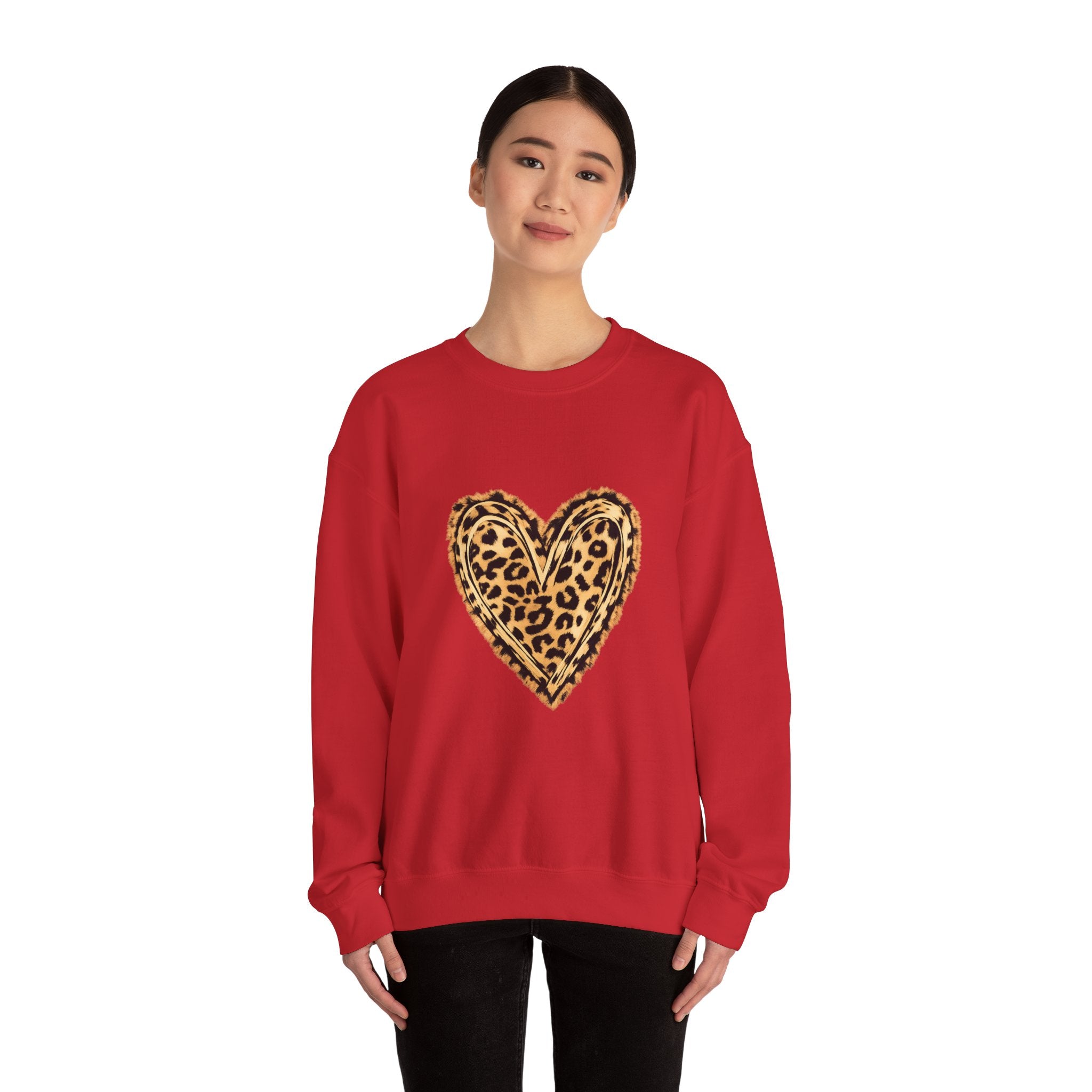 Leopard Heart Crewneck Sweatshirt - Animal Print Heart Pullover