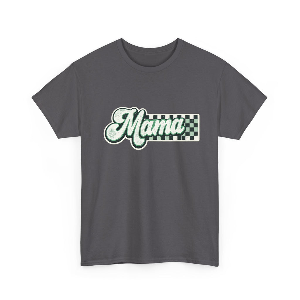 Mama Checkerboard Graphic Tee – Retro Script Mom Shirt