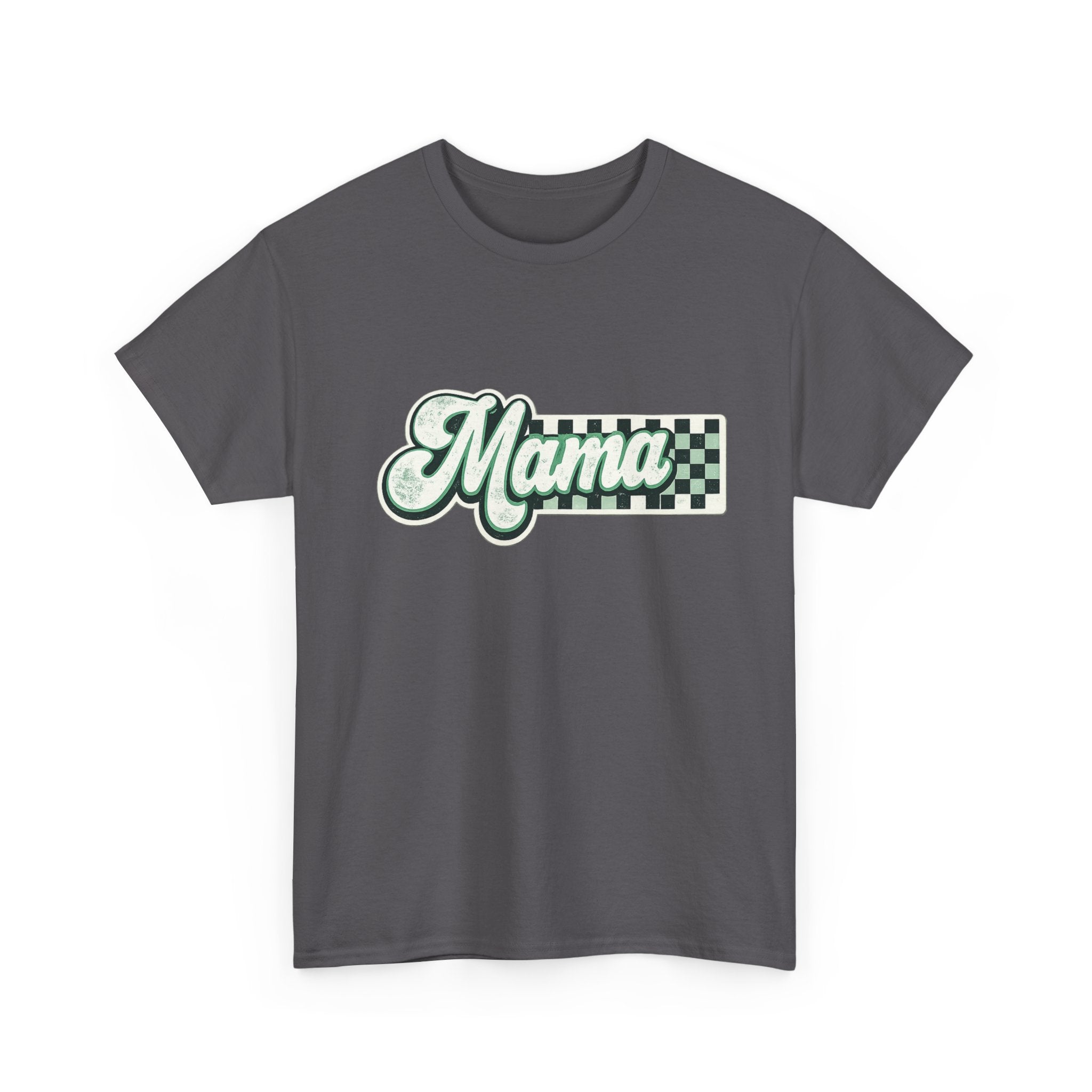 Mama Checkerboard Graphic Tee – Retro Script Mom Shirt