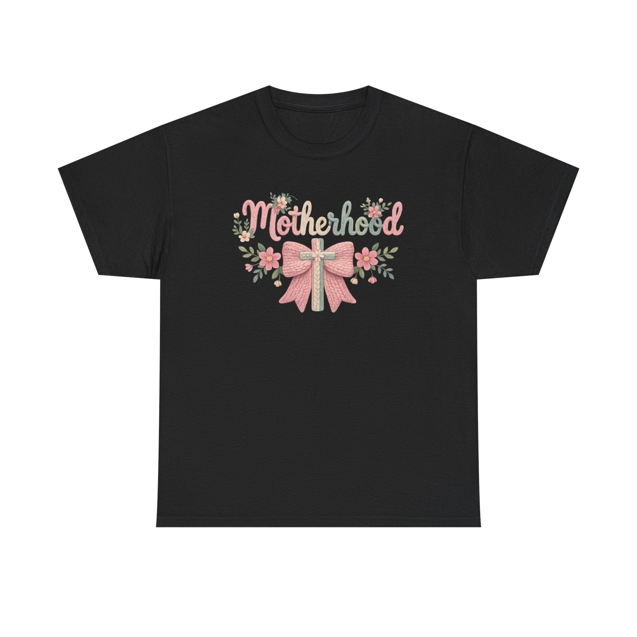 Motherhood Floral Tee — Pink Bow Mom Shirt for Mother's Day