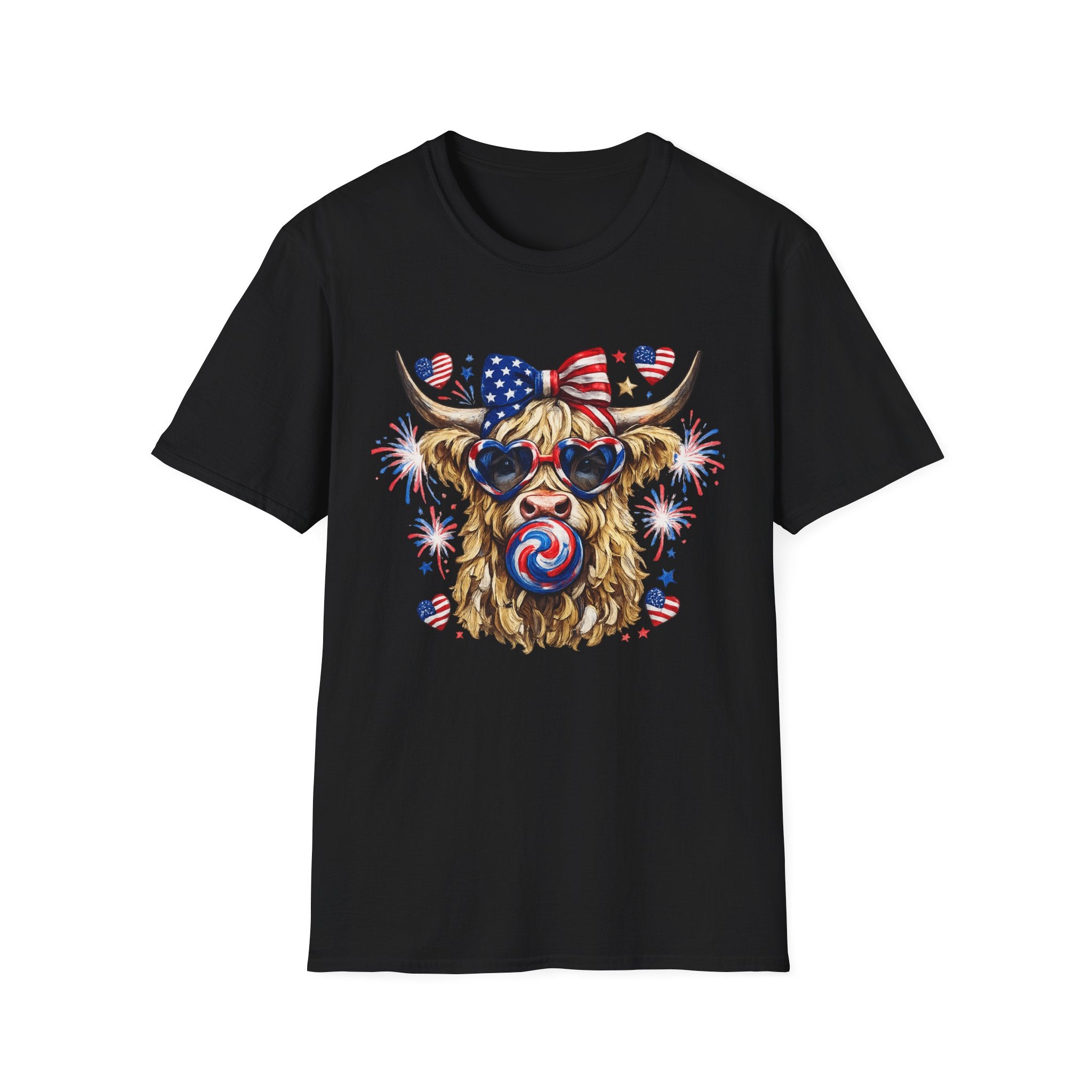 Patriotic Highland Cow T-Shirt — 4th of July American Flag Cow Tee