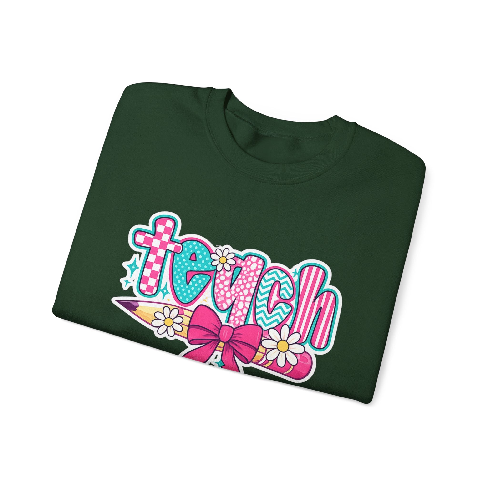 Teacher Pencil Crewneck Sweatshirt — "Teach" Floral School Spirit Pullover
